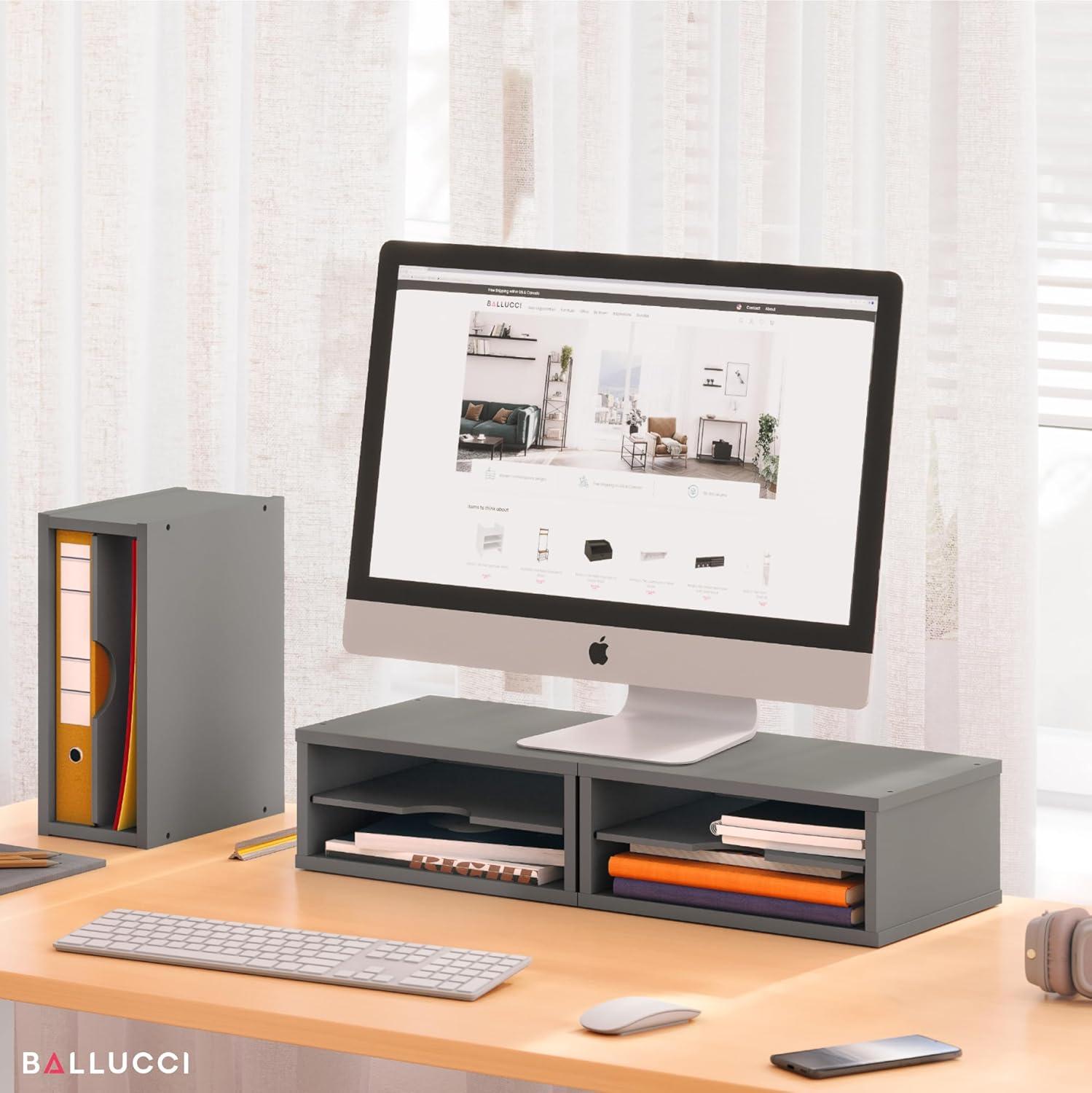 Ballucci Logan Stackable 2-Tier Paper Organizer and Monitor Stand