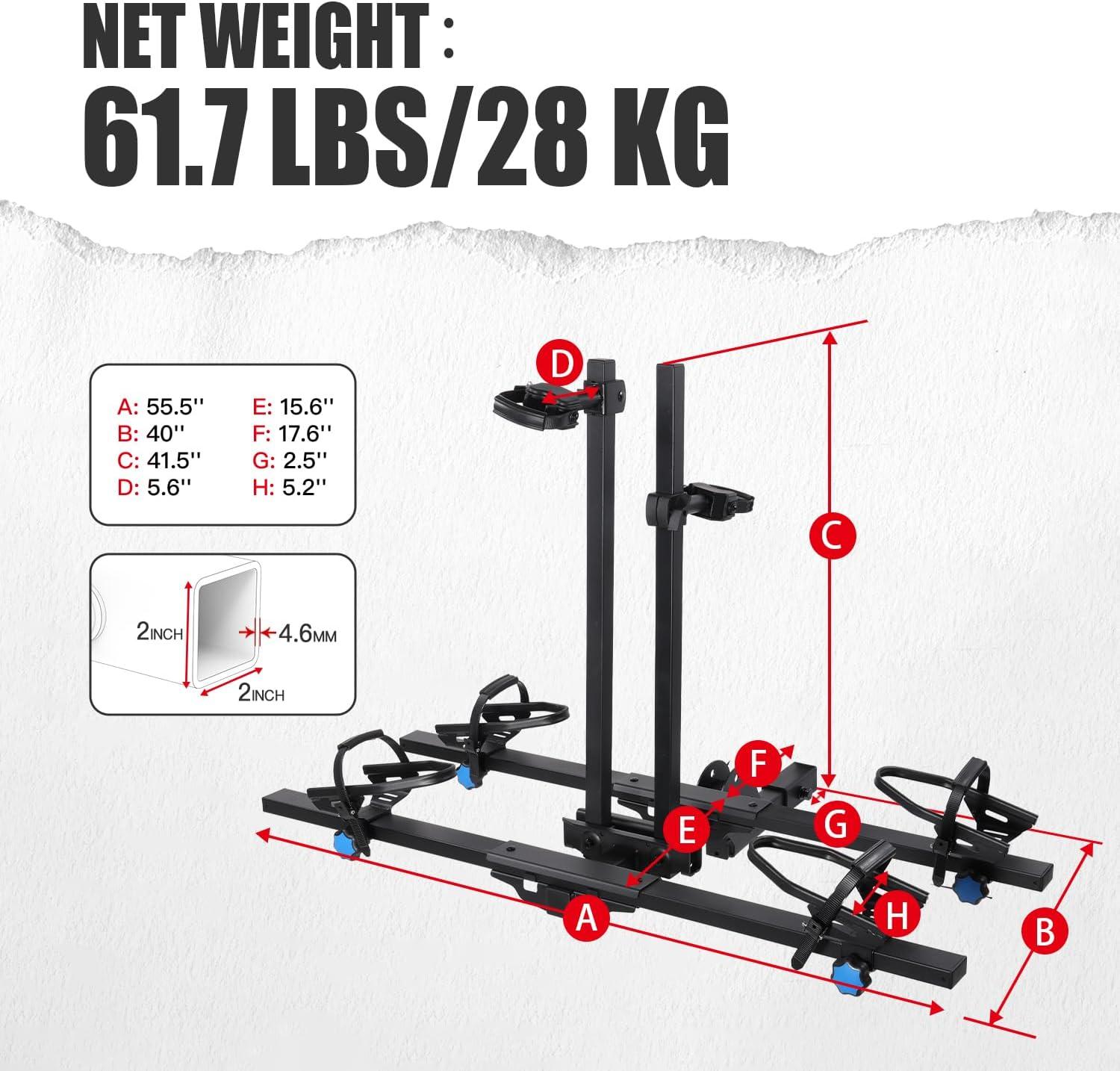 Heavy-Duty Black Steel 2-Bike Hitch Rack for Cars and SUVs