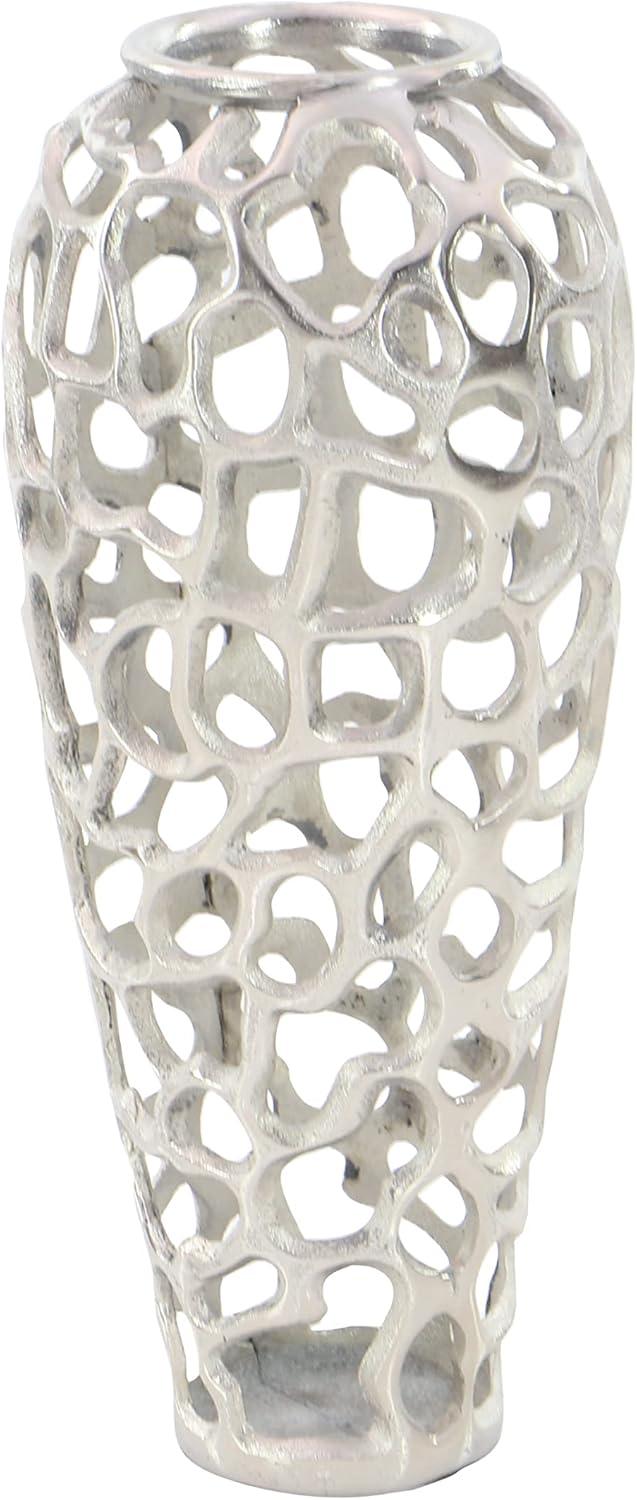 19" x 8" Eclectic Organic Hole-designed Aluminum Vase Silver - Olivia & May: Contemporary Tall Decorative Amphora