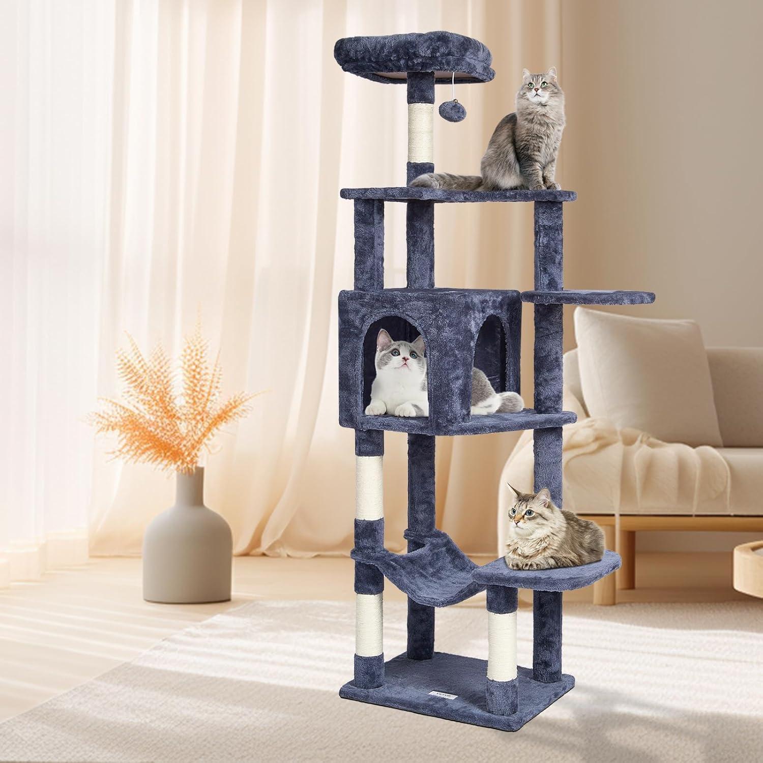 Dark Grey 60.6'' Sisal Cat Tree with Hammock and Condo