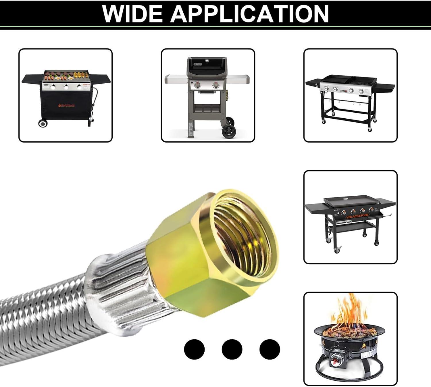 Gaspro 12ft 0-30 PSI Adjustable Propane Regulator with Gauge Stainless High Pressure Propane Hose with Regulator and  3/8" Female Connector