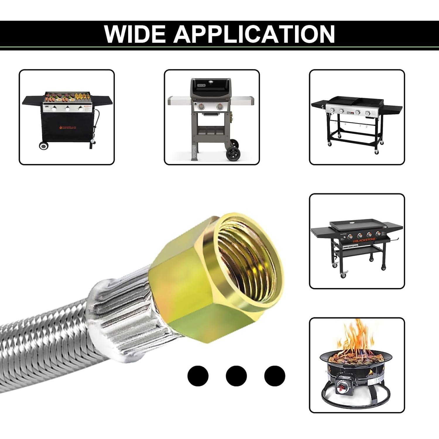 Gaspro 12ft 0-30 PSI Adjustable Propane Regulator with Gauge Stainless High Pressure Propane Hose with Regulator and  3/8" Female Connector