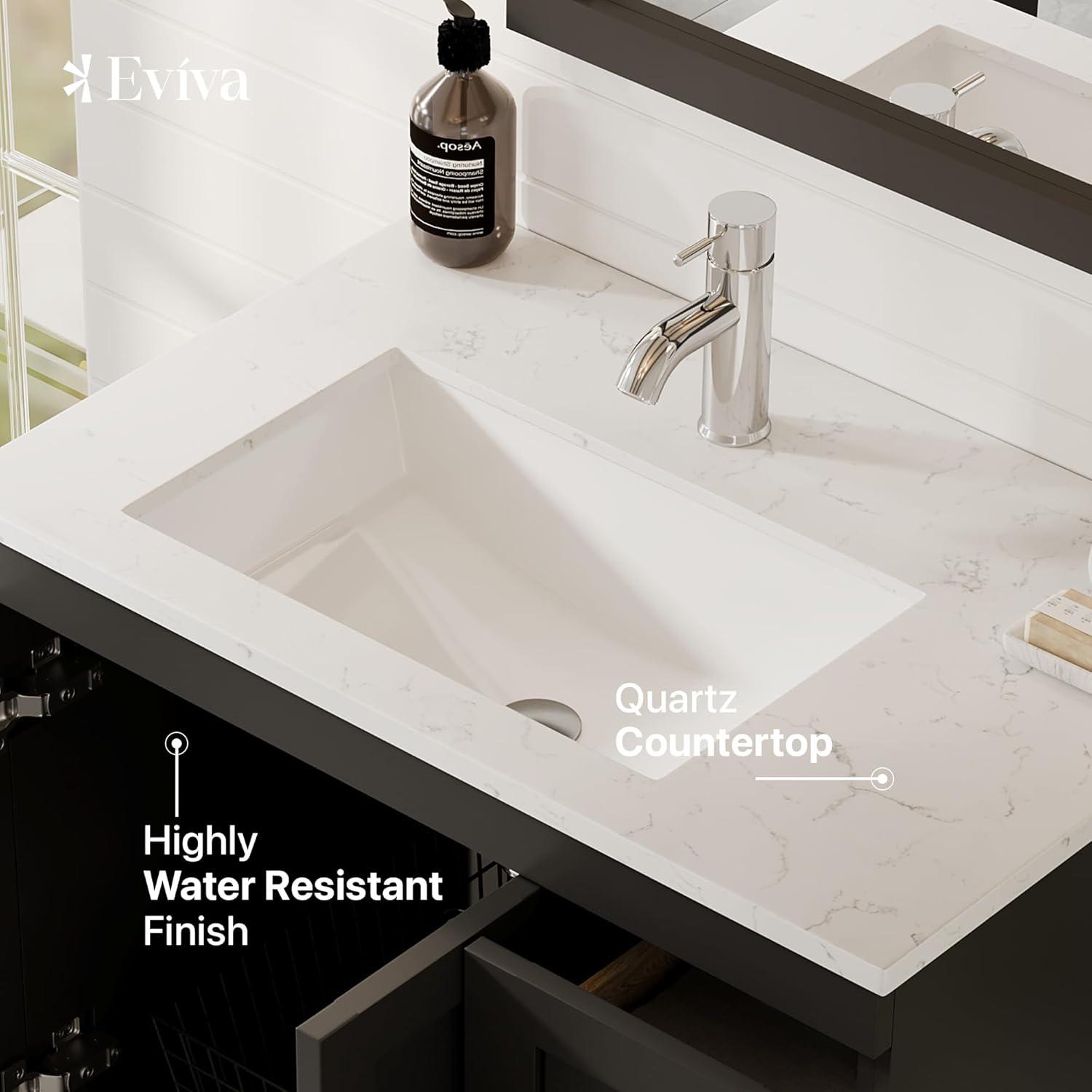 Eviva Acclaim C. 28" Transitional Espresso Bathroom Vanity with White Carrara Quartz Countertop