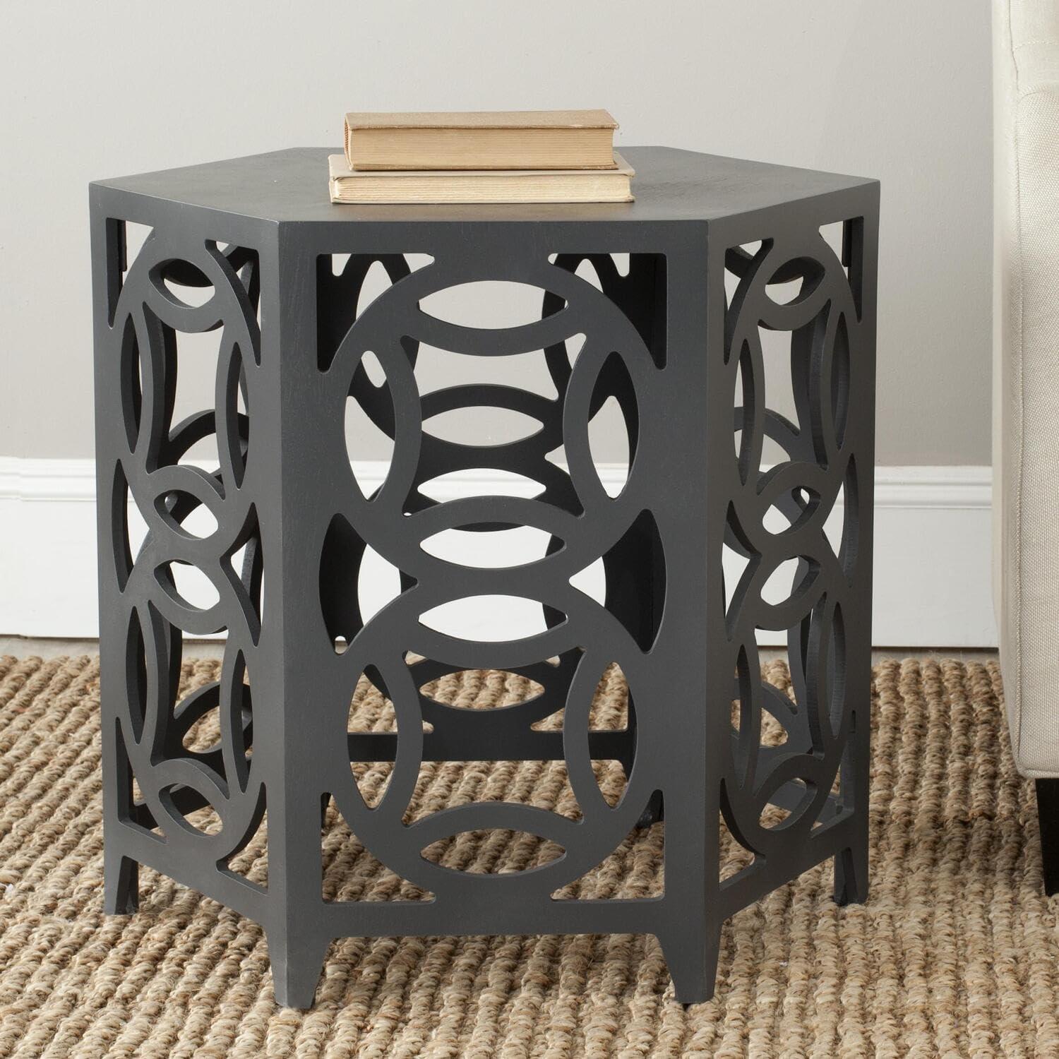 Natanya Pearl Taupe Hexagonal Wood Side Table