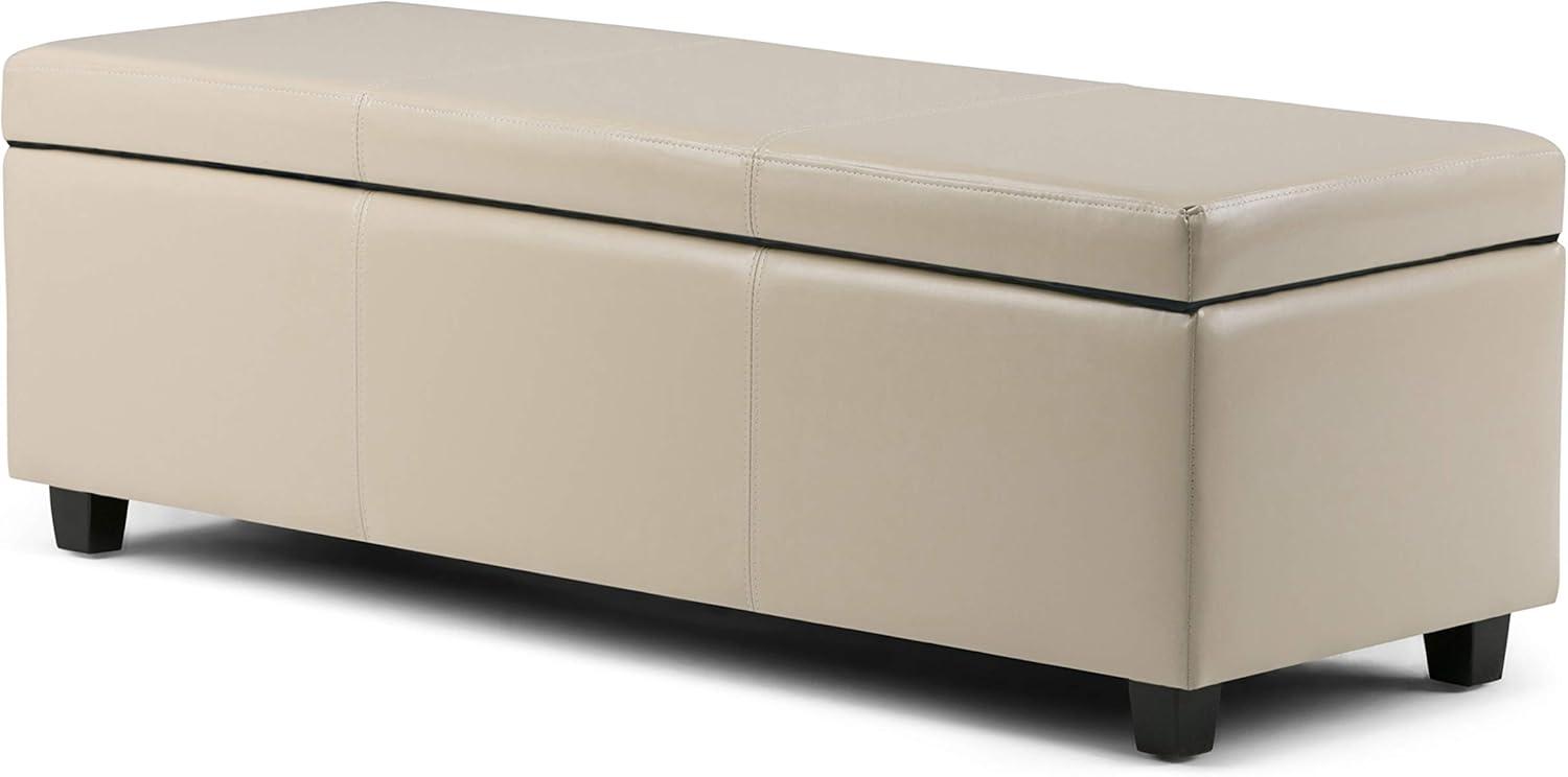 Satin Cream Vegan Faux Leather 48" Rectangular Storage Ottoman