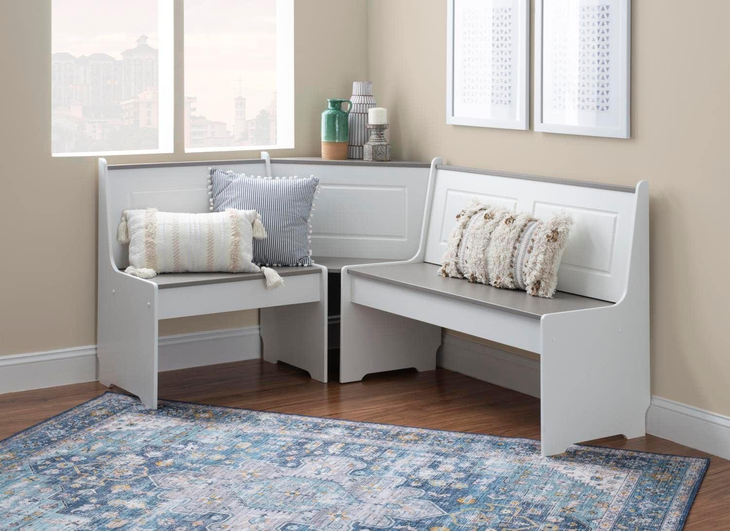 Linon 3pc Ardmore Breakfast Nook Storage Benches Dining Set White/Gray: Mid-Century Modern, Wood, 6-Seat Capacity