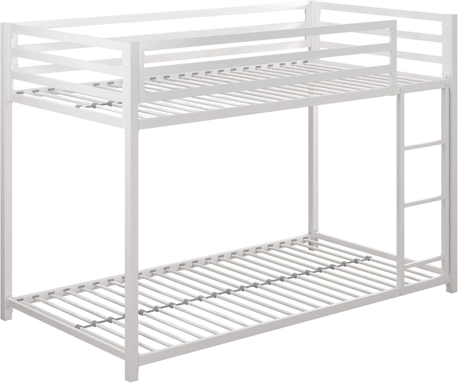 DHP Miles Low Bunk Bed for Kids, Twin Over Twin, White