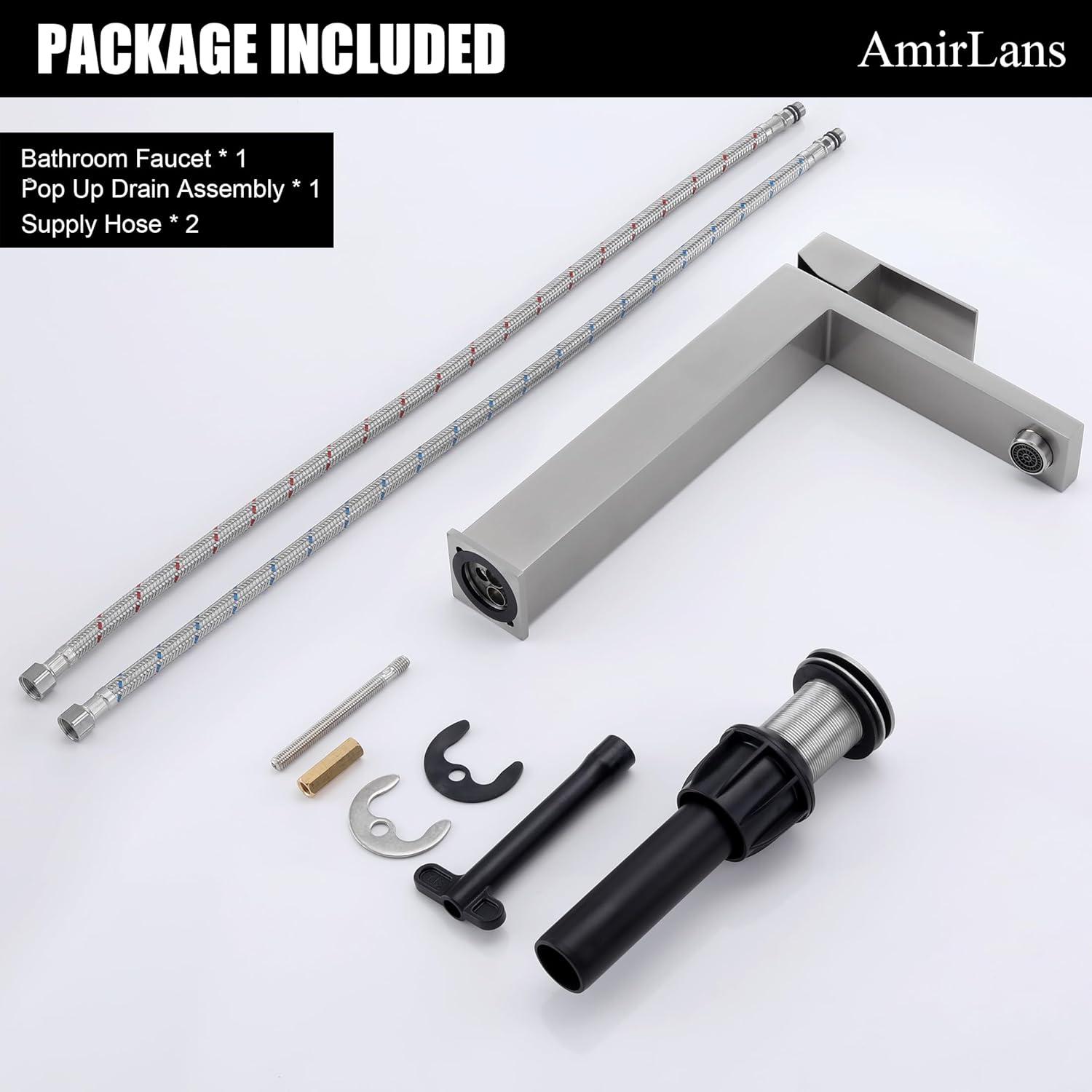 Gold Vessel Sink Faucet, Brushed Gold Tall Single Handle Bathroom Vessel Sink Faucet 1 Hole, Modern Stainless Steel Restroom Vanity Faucet with Metal Pop Up Drain and Water Supply Hose