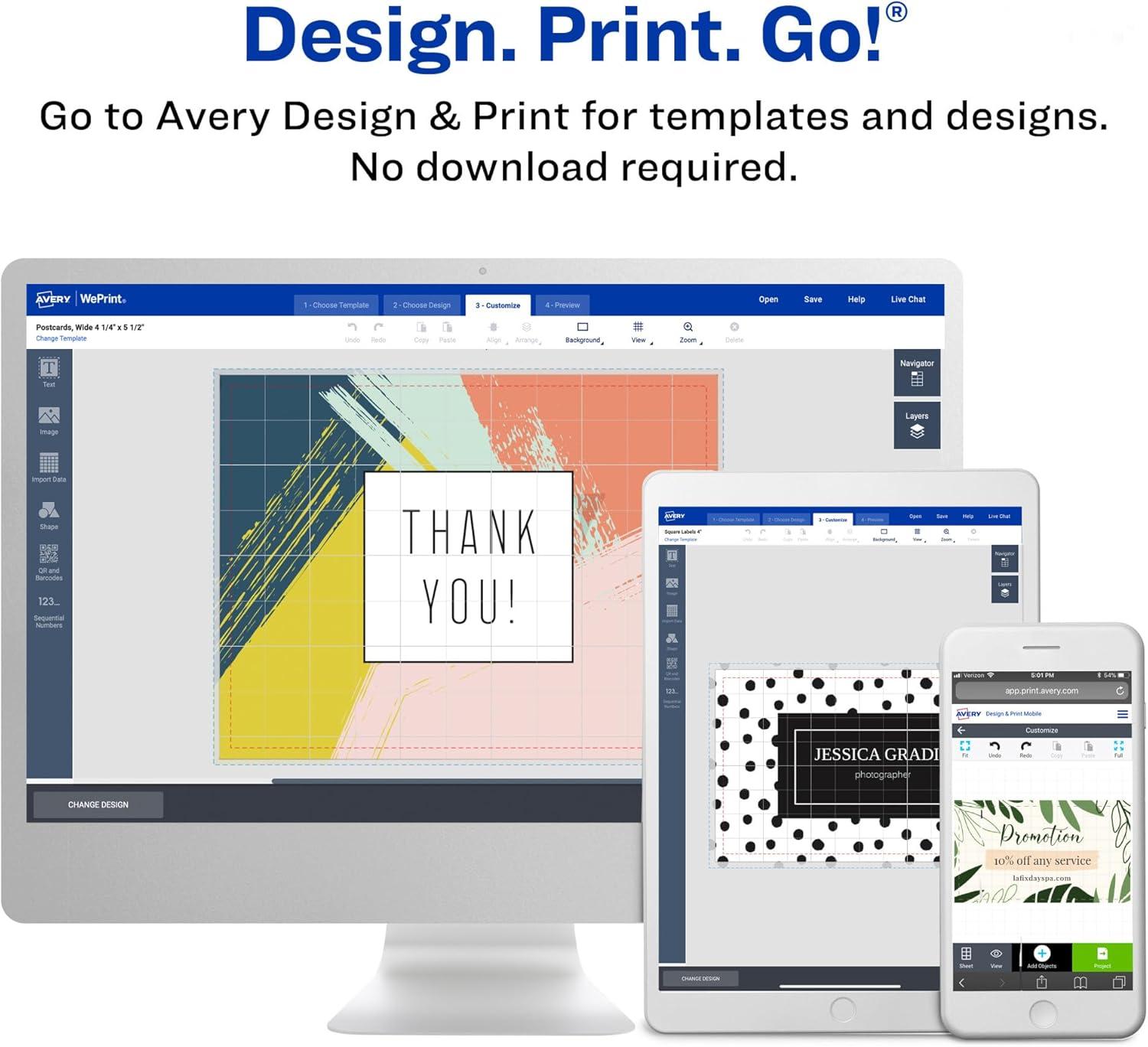 Avery Printable Postcards with Sure Feed, 4" x 6",White (8386)