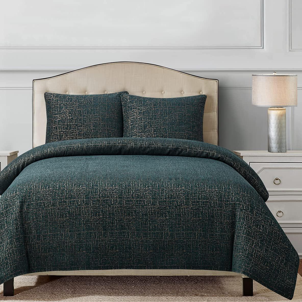 Teal and Gold Reversible Queen Cotton Comforter Set