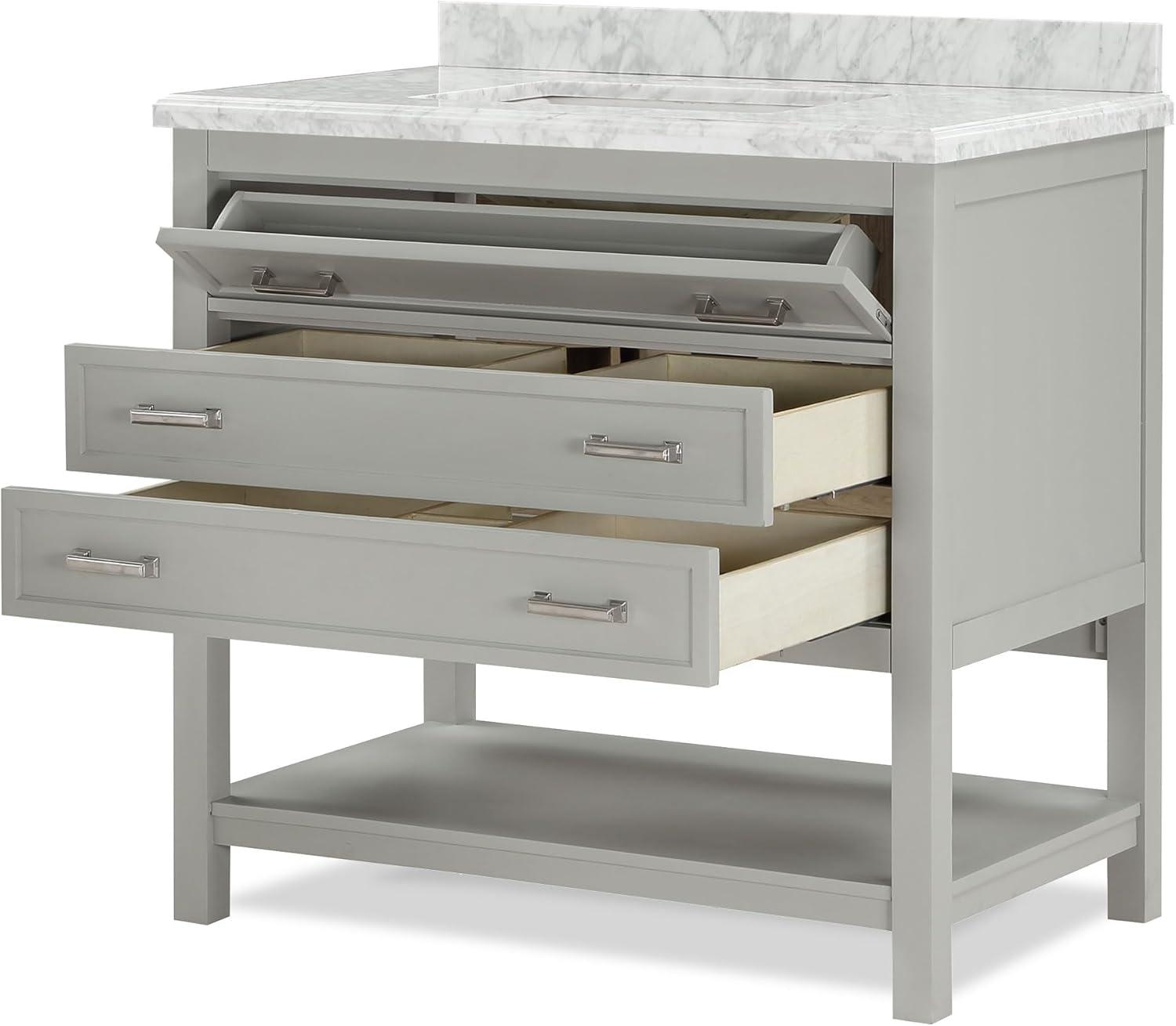 Furniture of America Freya 37" Gray Single Bathroom Vanity with White Carrera Marble Top and Undermount Sink