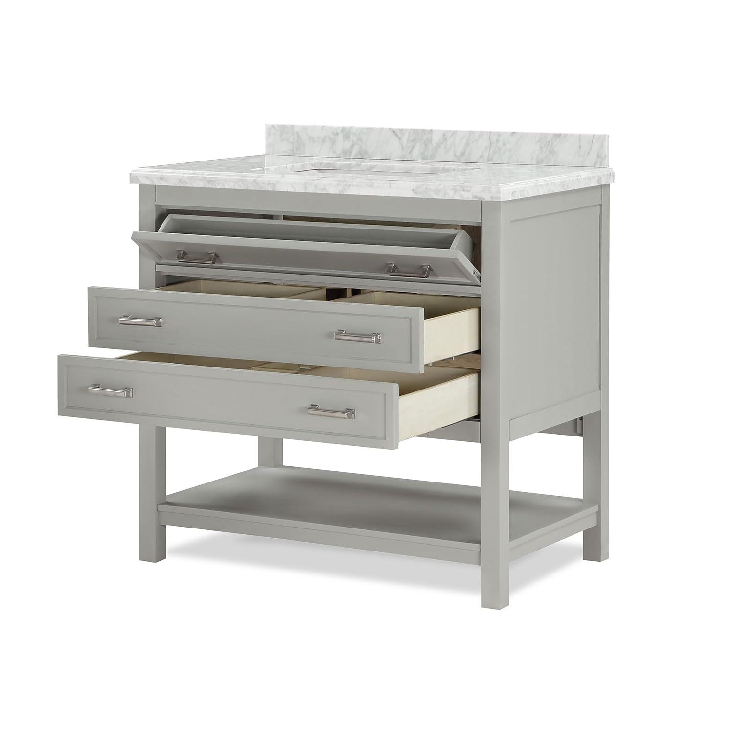 Furniture of America Freya 37" Gray Single Bathroom Vanity with White Carrera Marble Top and Undermount Sink