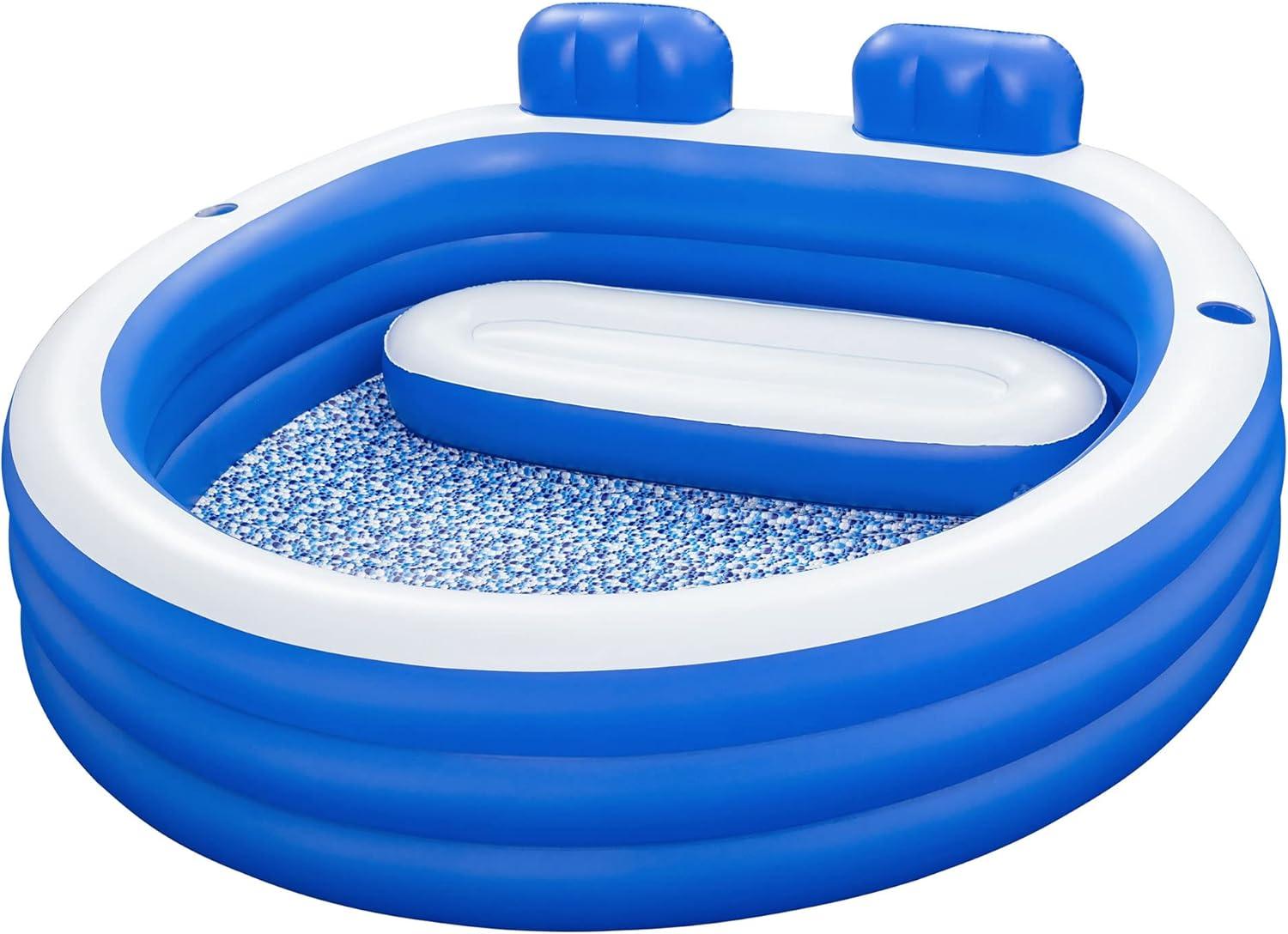 H2OGO! Splash Paradise Outdoor Inflatable Family Swimming Pool with Mosaic Print Floor, Headrests, and Cup Holders, Blue