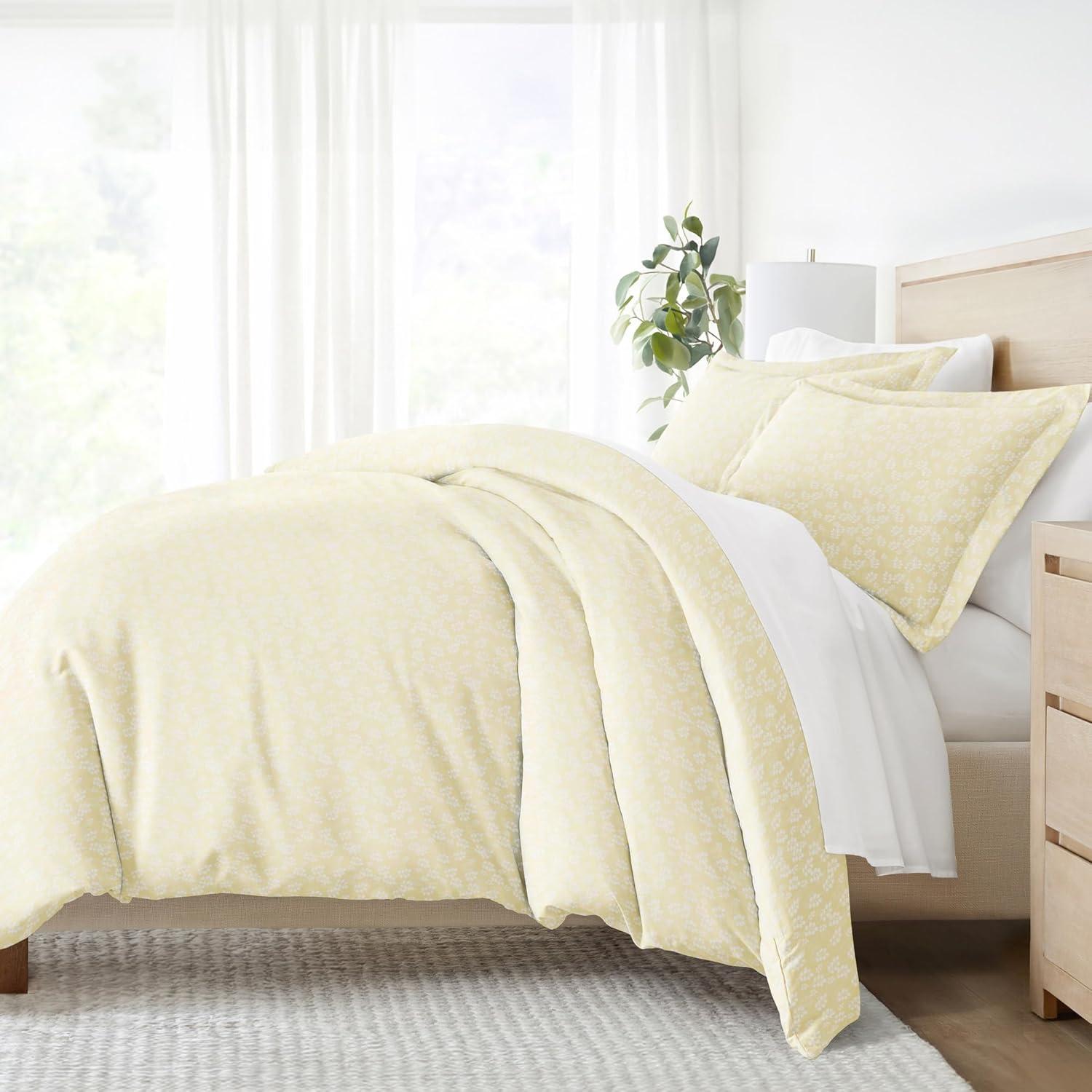 Ultra Soft & Breathable - Duvet Cover Set - Ivory Wheatfield Floral for Queen Size Bedding by Comfort Canopy