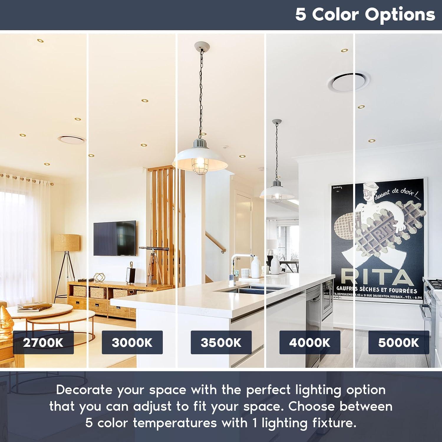 Luxrite LR23751 LR23857-1PK 3'' Tunable Color Temperature Dimmable Air-Tight IC Rated LED Canless Recessed Lighting Kit
