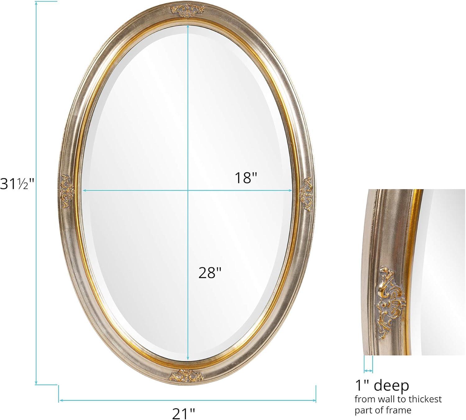 Carlton Traditional Oval Wall Mirror with Gold Leaf Inset, 18x28 Inch