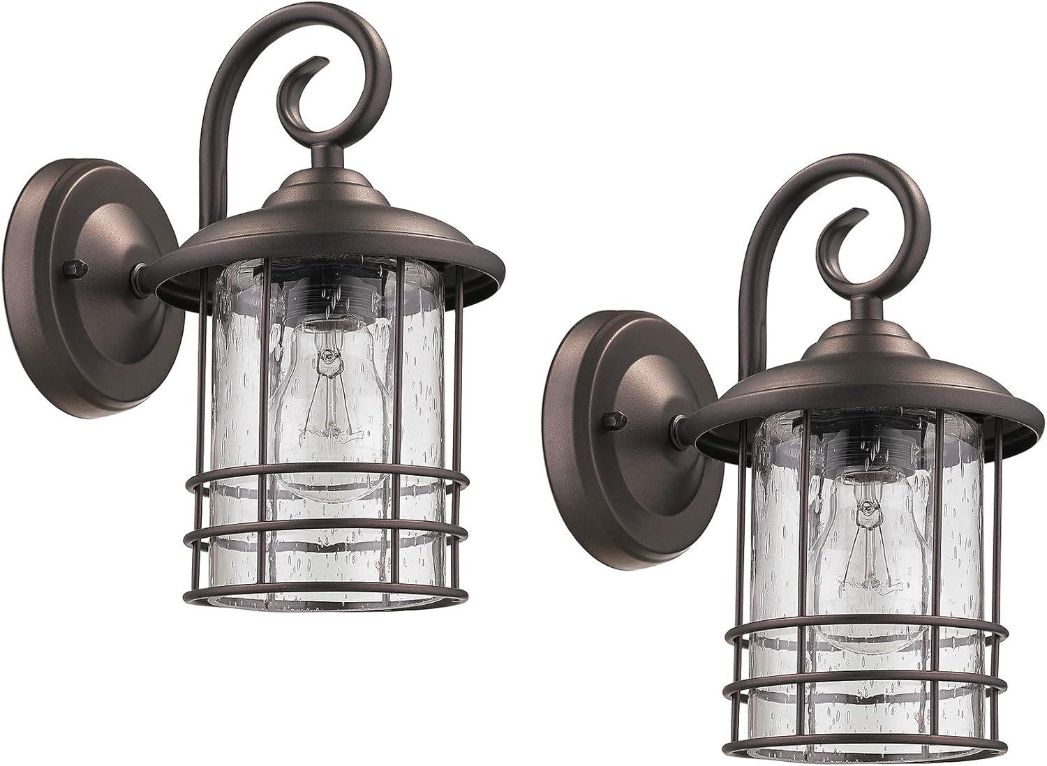 Oil Rubbed Bronze Dimmable Outdoor Lantern Set with Bubble Glass