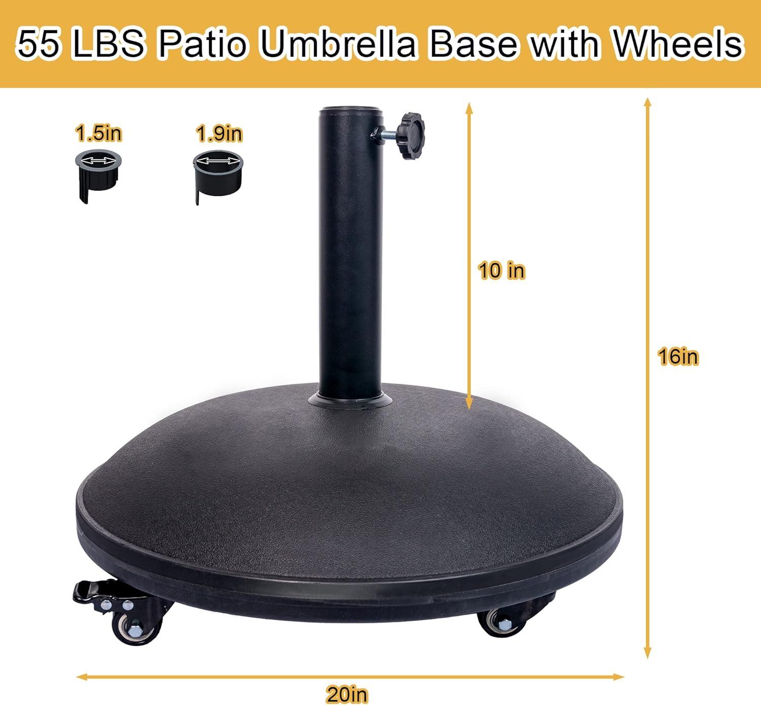 Outdoor 55lbs Heavy Duty Stand Concrete Umbrella Base with 4 Wheels Black for Patio Garden