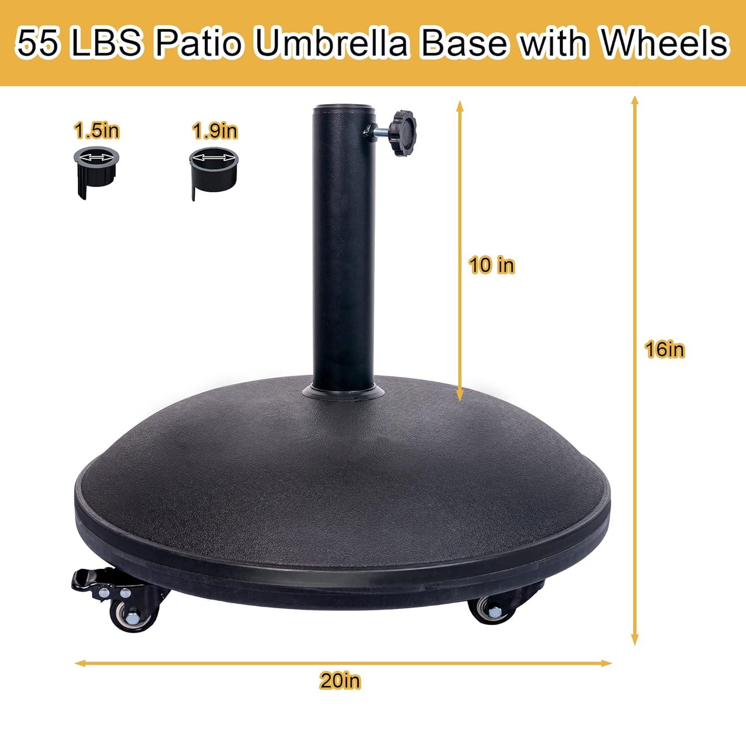 Outdoor 55lbs Heavy Duty Stand Concrete Umbrella Base with 4 Wheels Black for Patio Garden