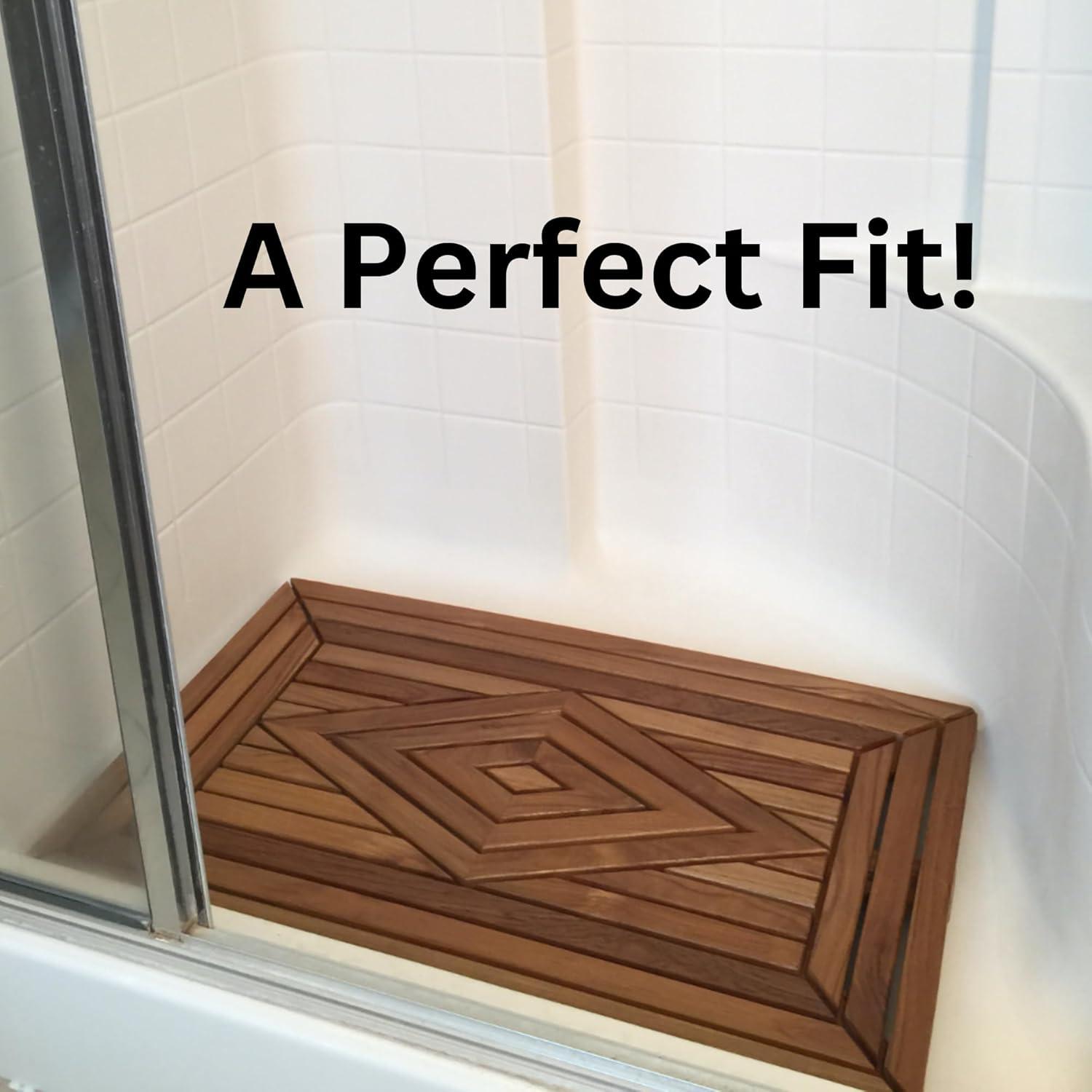 Large Teak Shower Mat with Diamond Design, 31.5 Inches