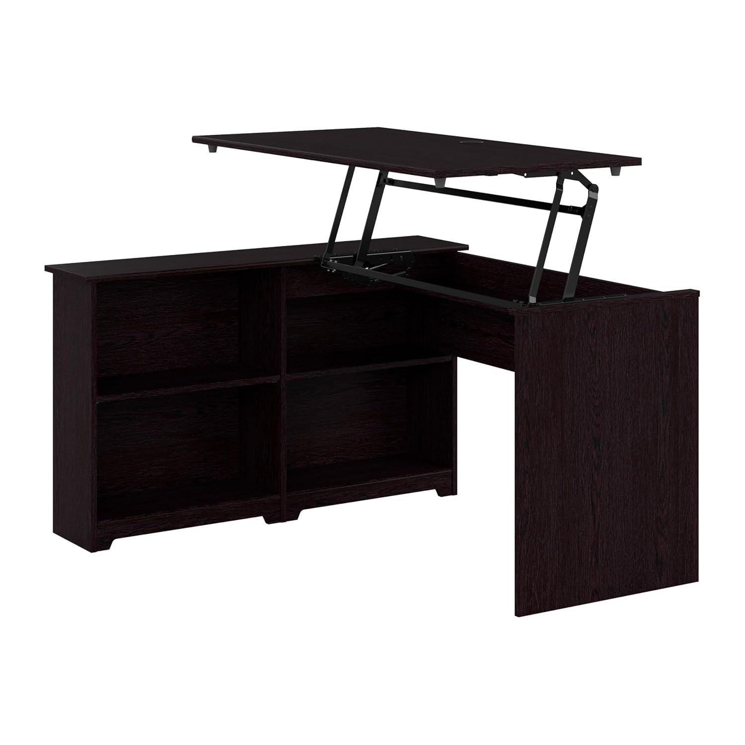 Bush Furniture Cabot 52" Sit to Stand Corner Bookshelf Desk, Espresso Oak
