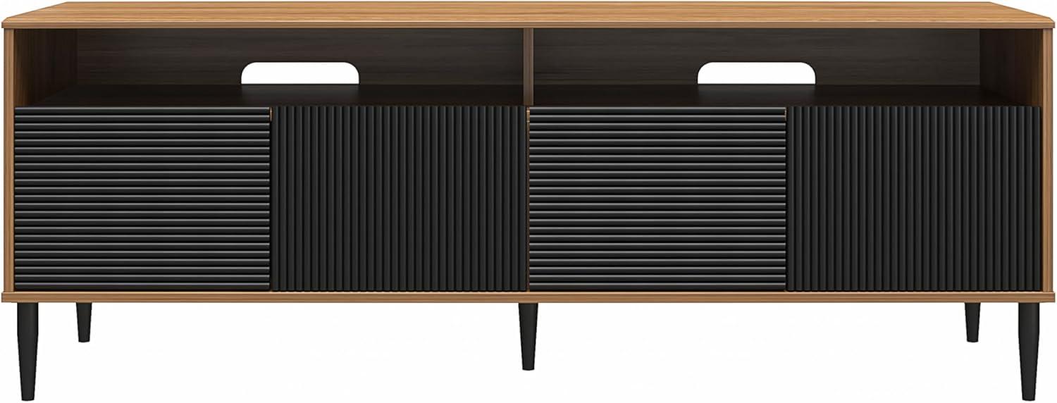 Daphne Walnut and Black Fluted Media Console with Cabinet