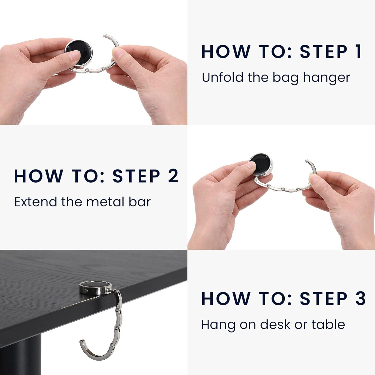 Black Folding Magnetic Purse Hook Set for Tables