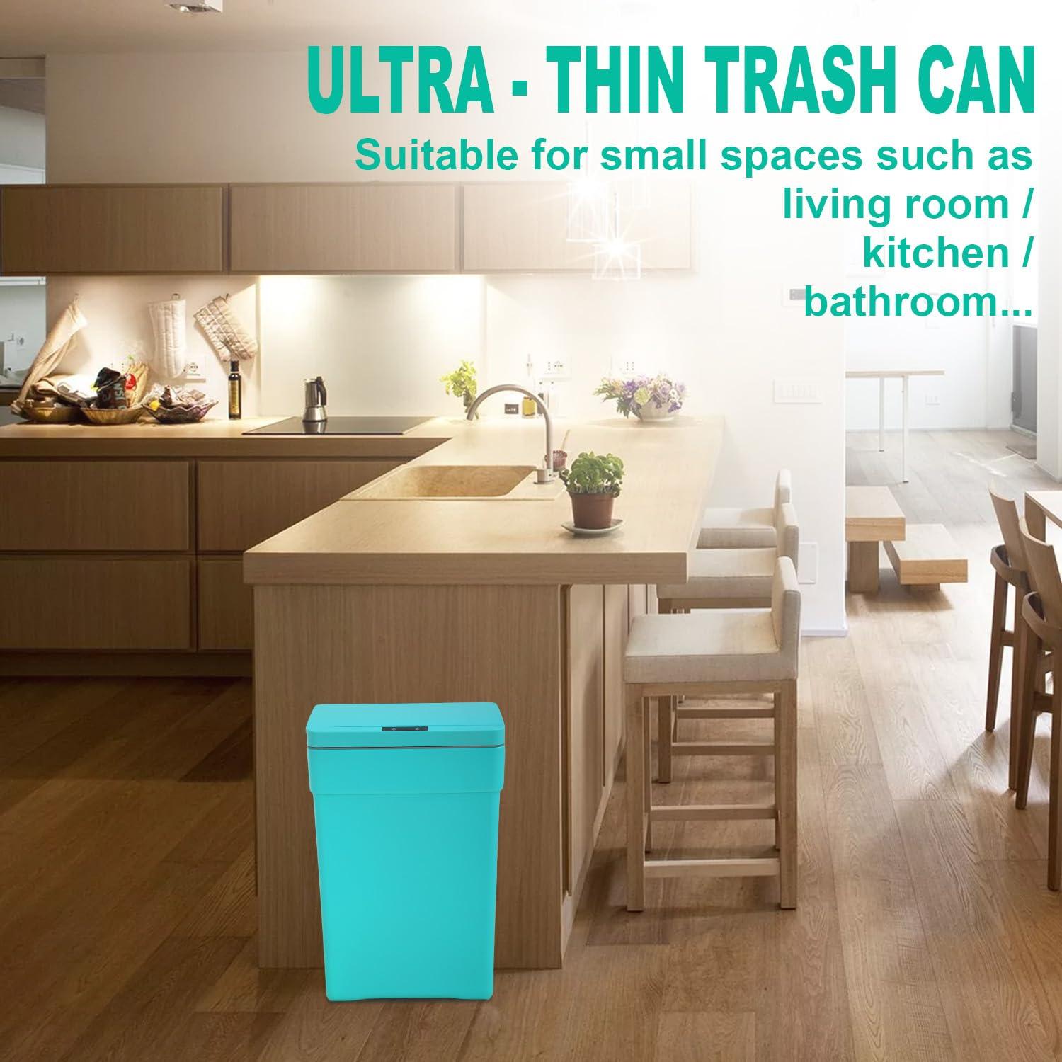 CL.HPAHKL 13 Gallon Touch Free Automatic Trash Can with Lid, Plastic Motion Sensor Kitchen Garbage Can, Touchless Trashcan Trash Bin for Bathroom, Office, Home, Blue