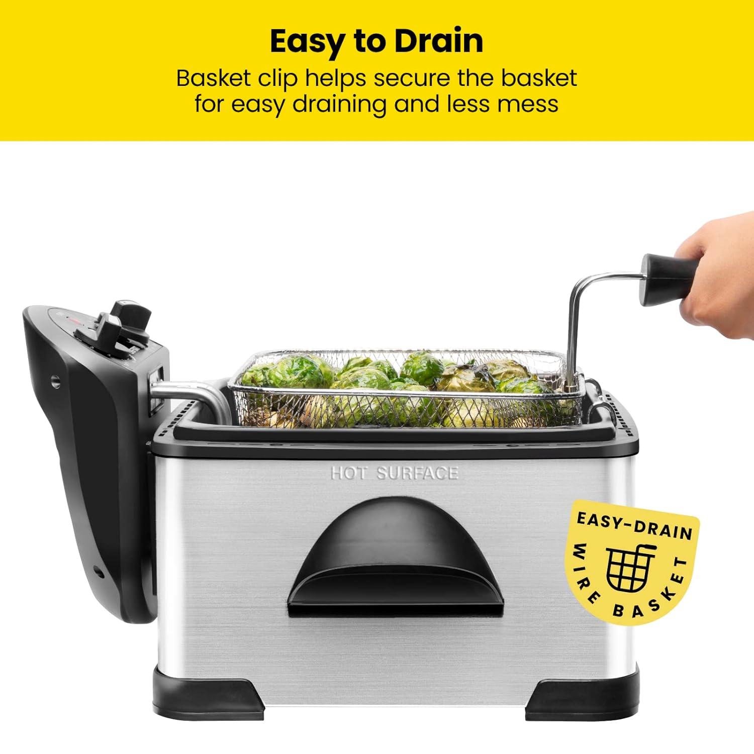 Chefman 4.5L Deep Fryer, XL Capacity, Adjustable Temperature & Timer - Stainless Steel, New