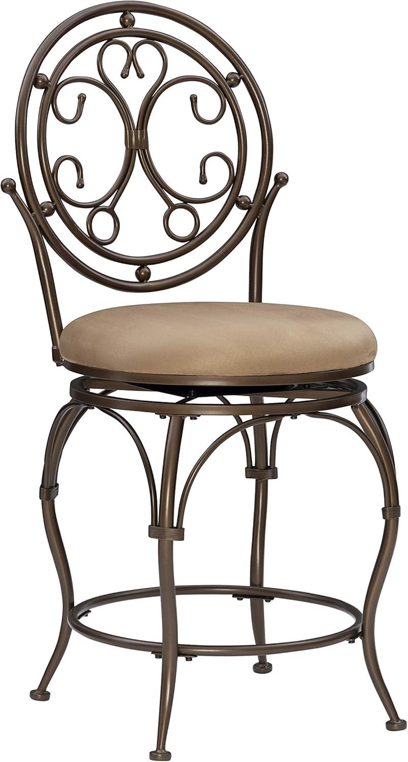 Linon Baila Big & Tall Steel Counter Stool Scroll Back Swivel Padded Seat Bronze