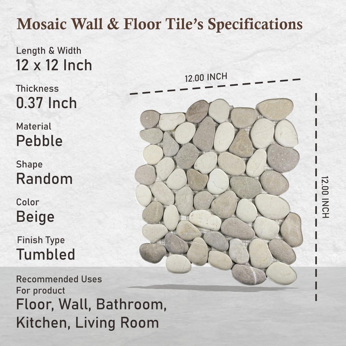 Seasalt Natural Stone Pebble Mosaic Tile for Indoor/Outdoor Use