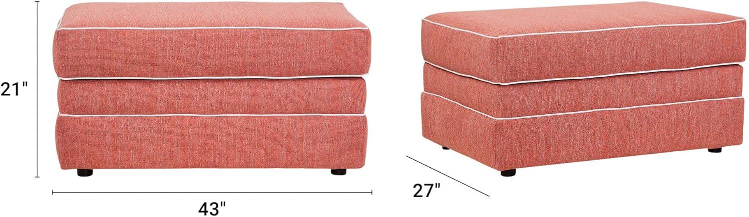 Coral and Ivory Coastal Linen-Blend Upholstered Ottoman