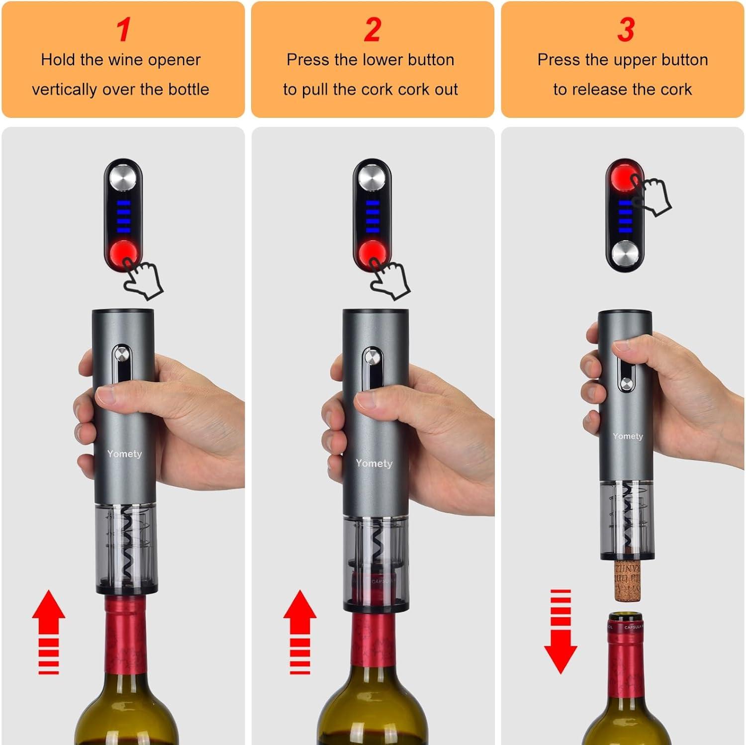 Electric Wine Opener, Rechargeable Wine Opener Set with Foil Cutter, Wine Aerator, Vacuum Stopper and Storage Base, Ideal Wine Accessories for Wine Lovers, Perfect Wine Gifts