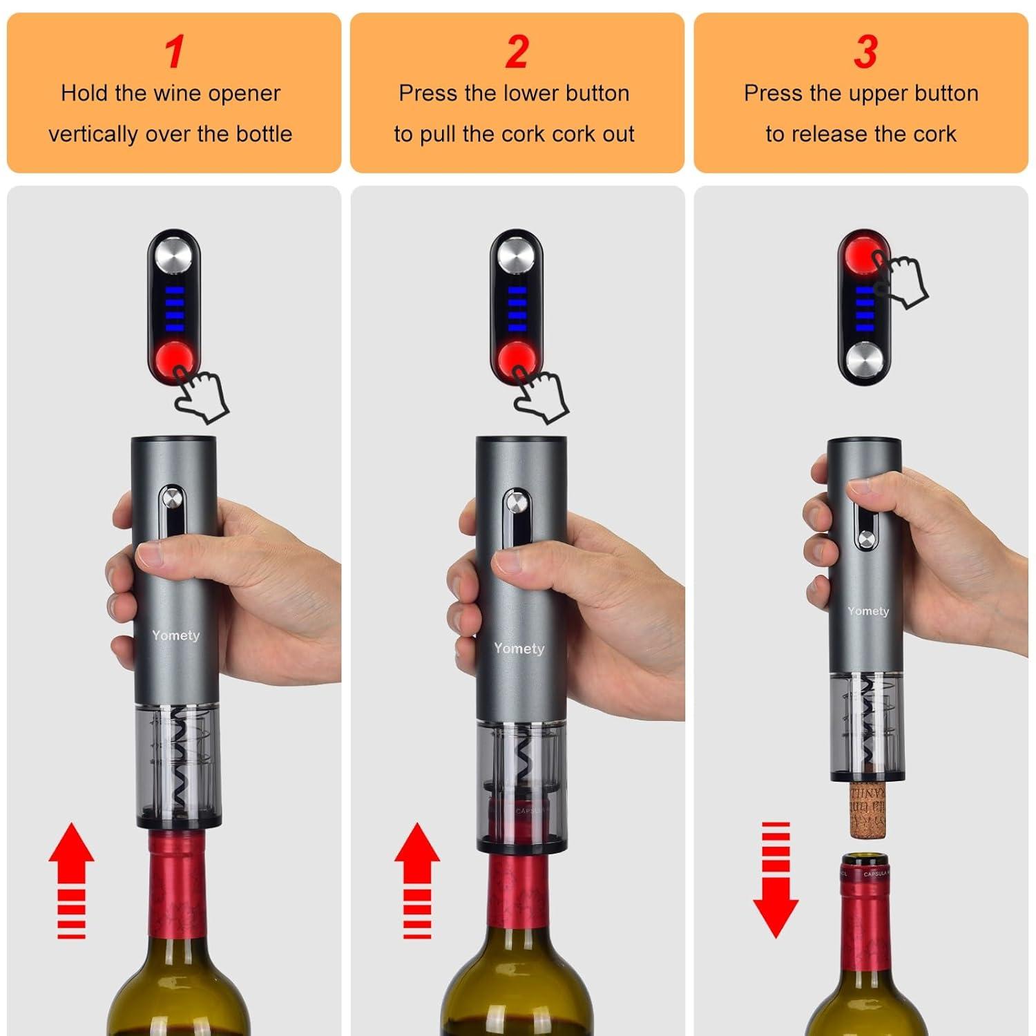 Electric Wine Opener, Rechargeable Wine Opener Set with Foil Cutter, Wine Aerator, Vacuum Stopper and Storage Base, Ideal Wine Accessories for Wine Lovers, Perfect Wine Gifts
