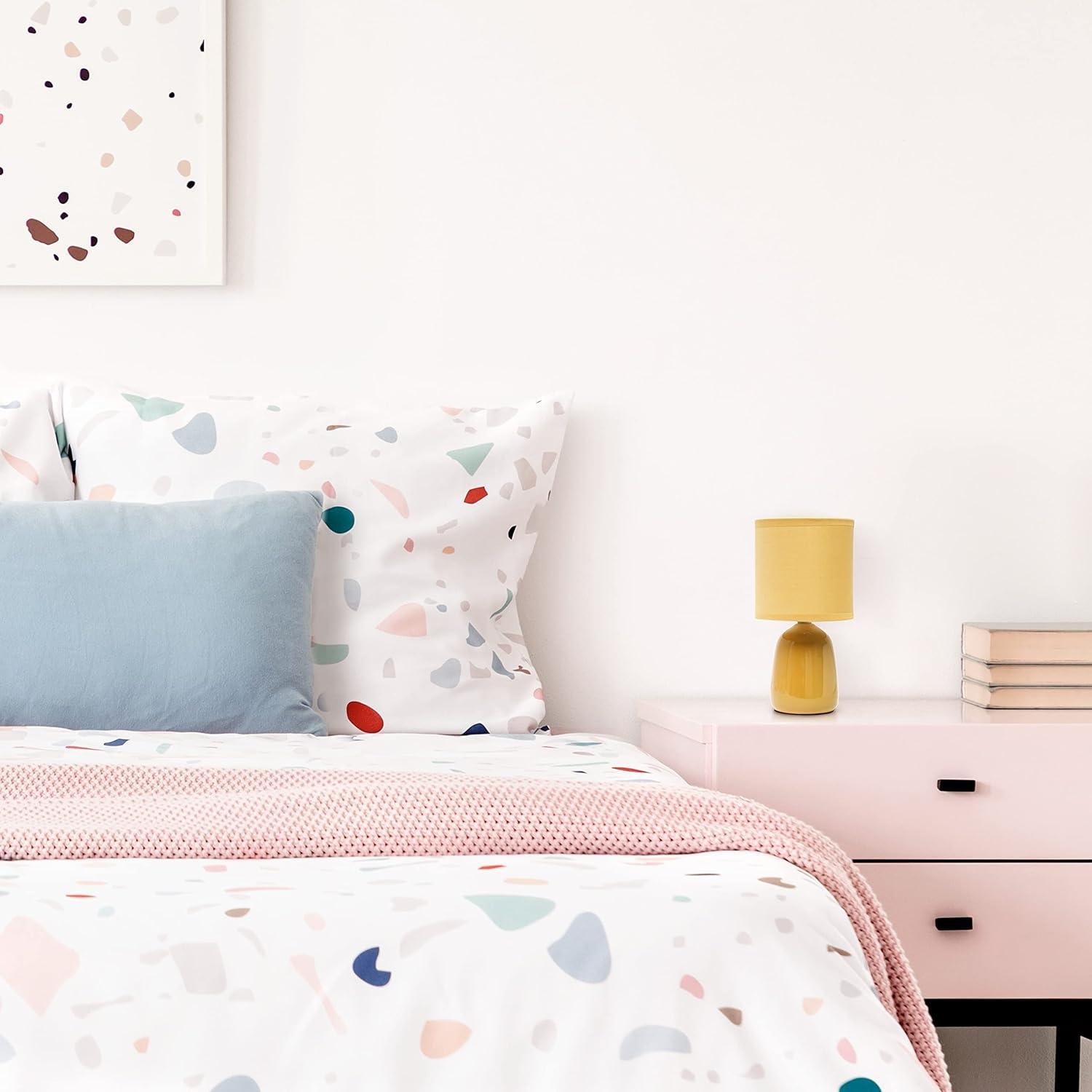 10.04" Traditional Ceramic Thimble Base Bedside Lamp with Fabric Shade - Simple Designs: For Kids' Bedroom & Office Desk