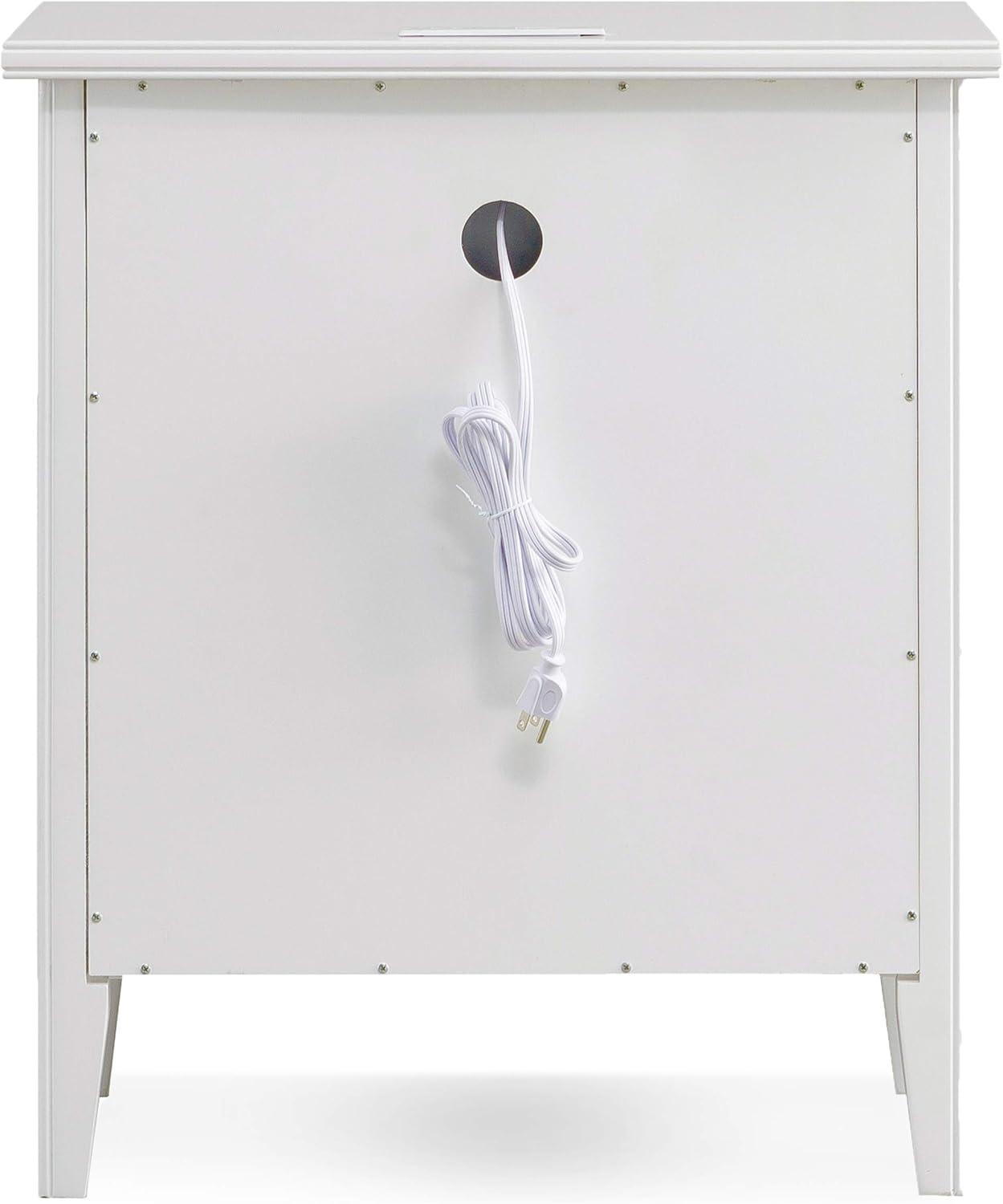 Laurent Collection Hardwood Bedroom Night Stand with Top Drawer, Door and 2-plug Electrical Outlet