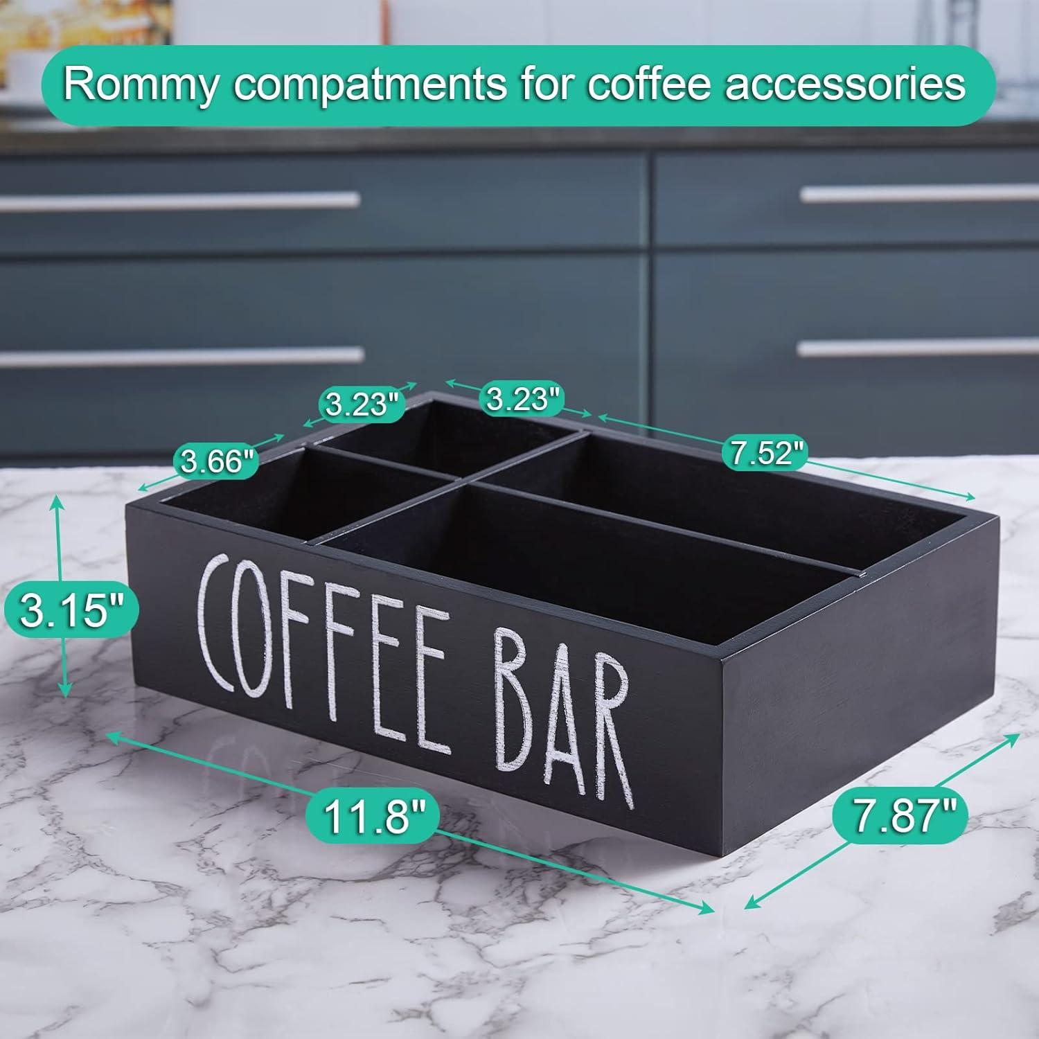 Black Wooden Coffee Station Organizer with Removable Dividers