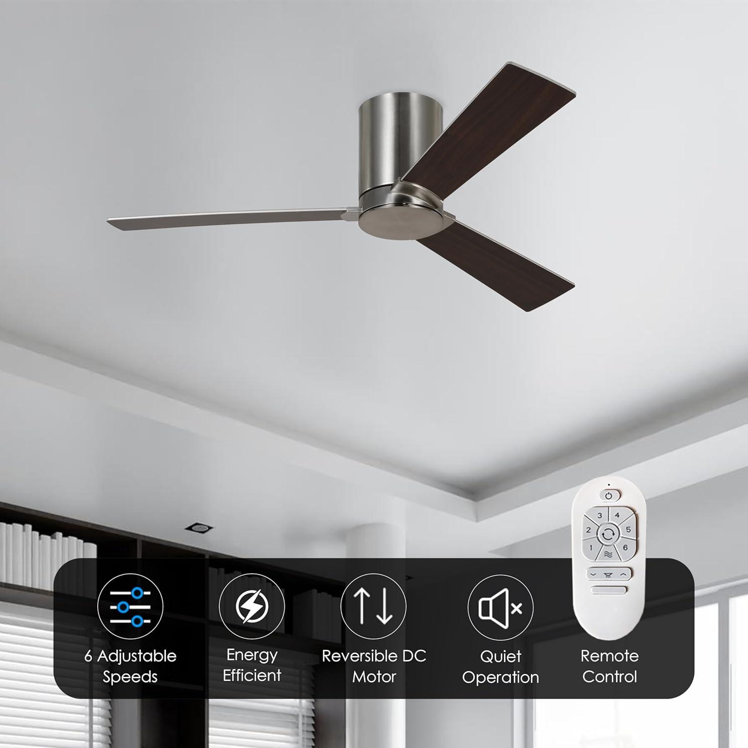 Brushed Steel 52" Ceiling Fan with Reversible Walnut Blades