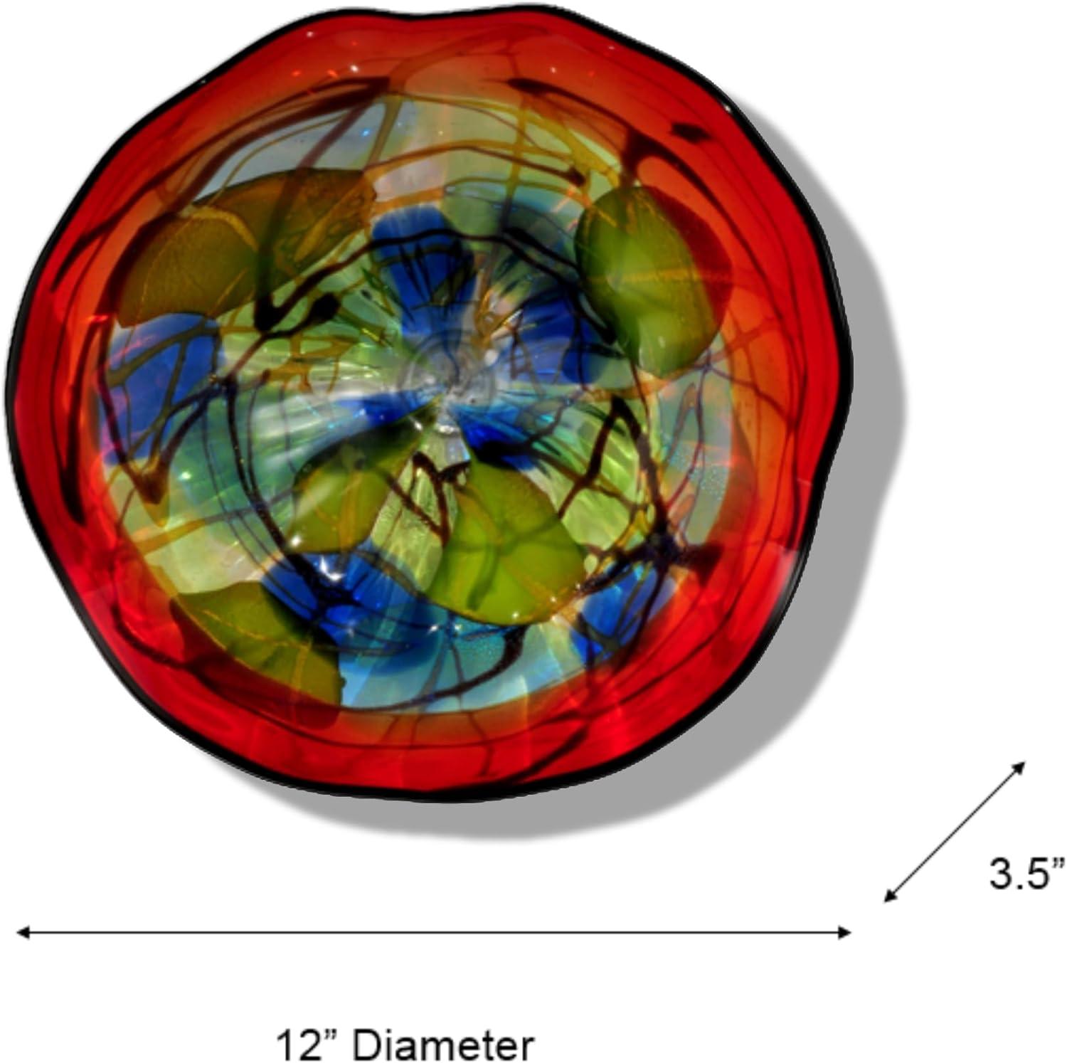 Hankley Swirled Art Glass 12" Wall Decor Plate in Vivid Reds and Blues