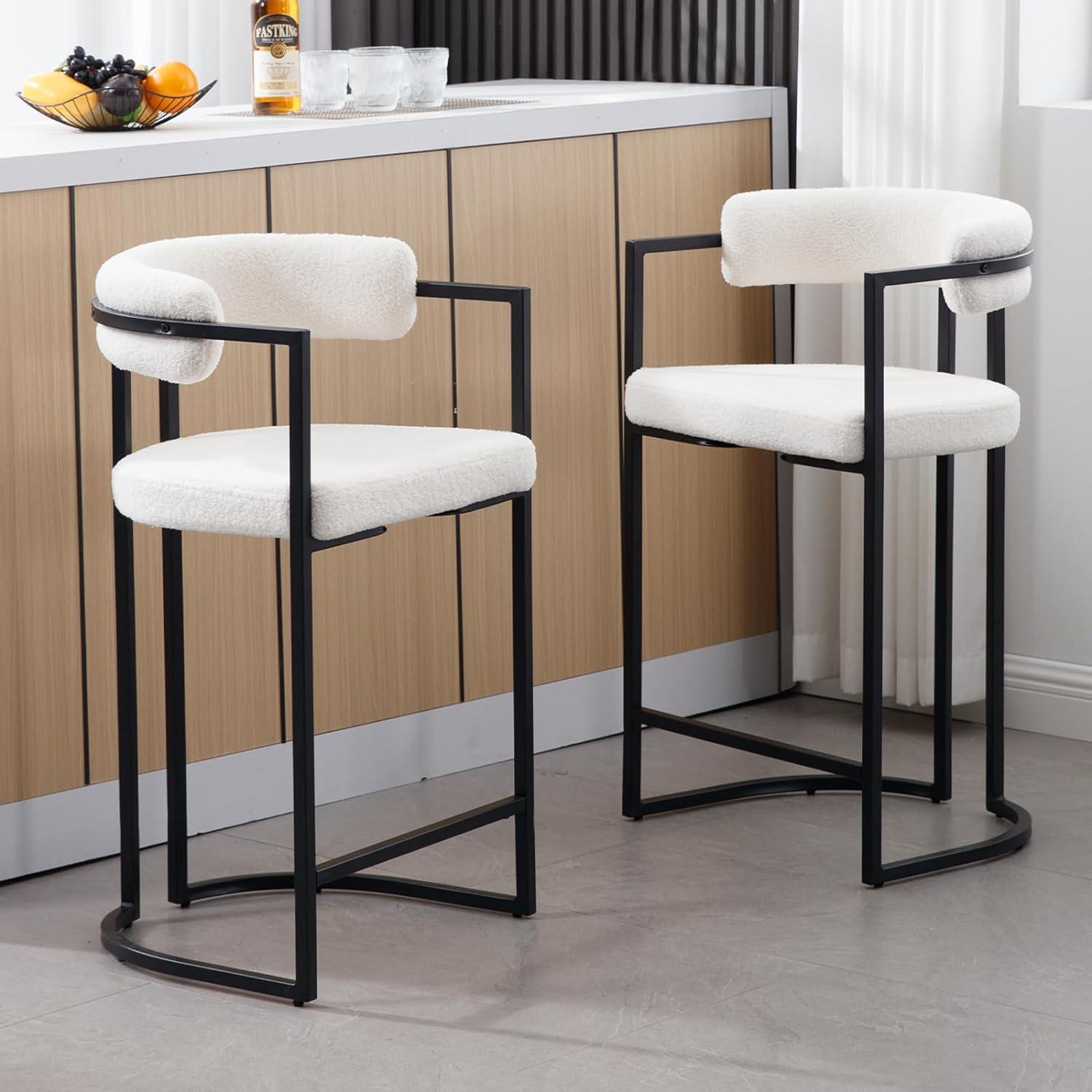 Modern Upholstered Hollow Bar Stool With Armrests And Footrests, Barrel High Bar Stools