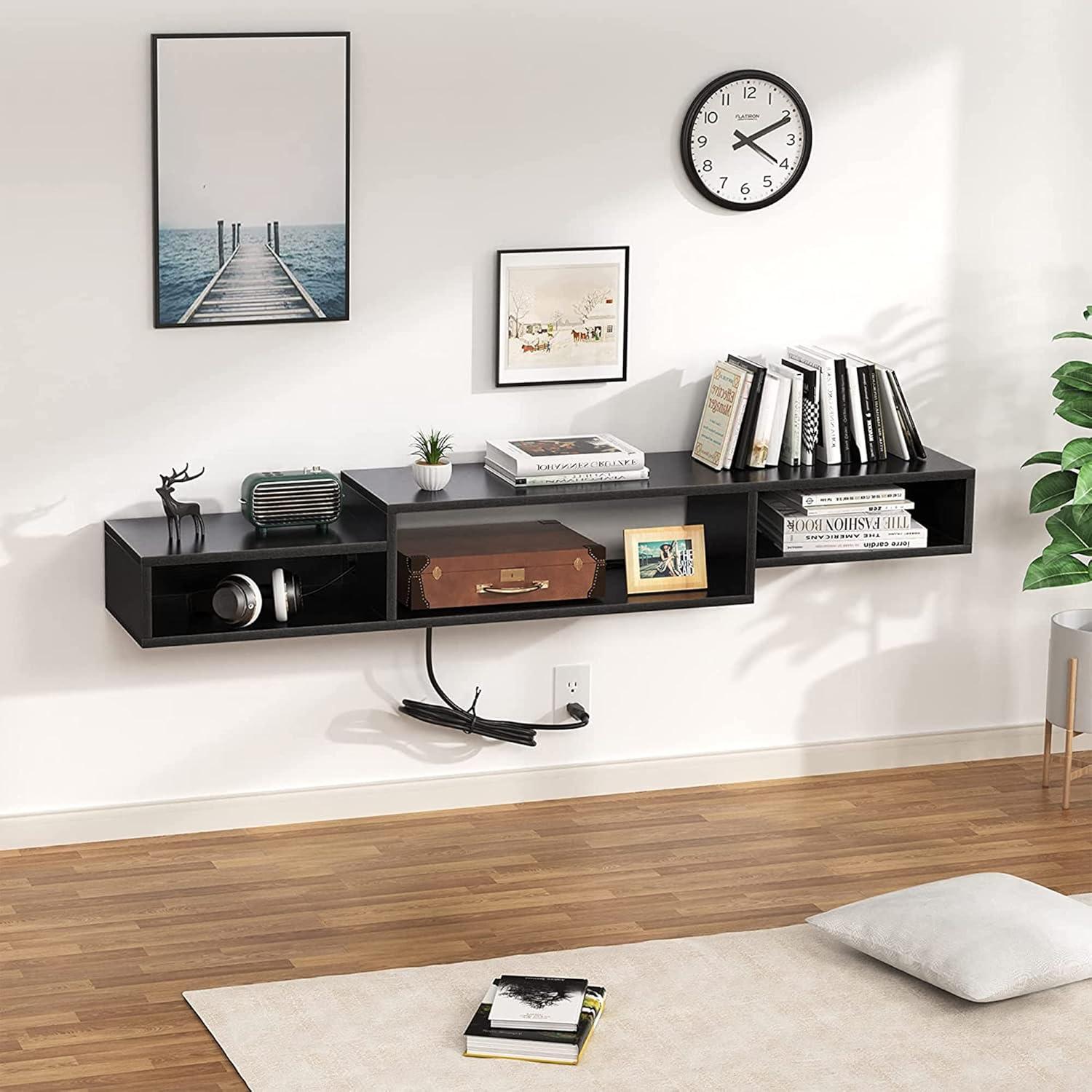 Black 59" Floating TV Stand with Cabinets and Shelves