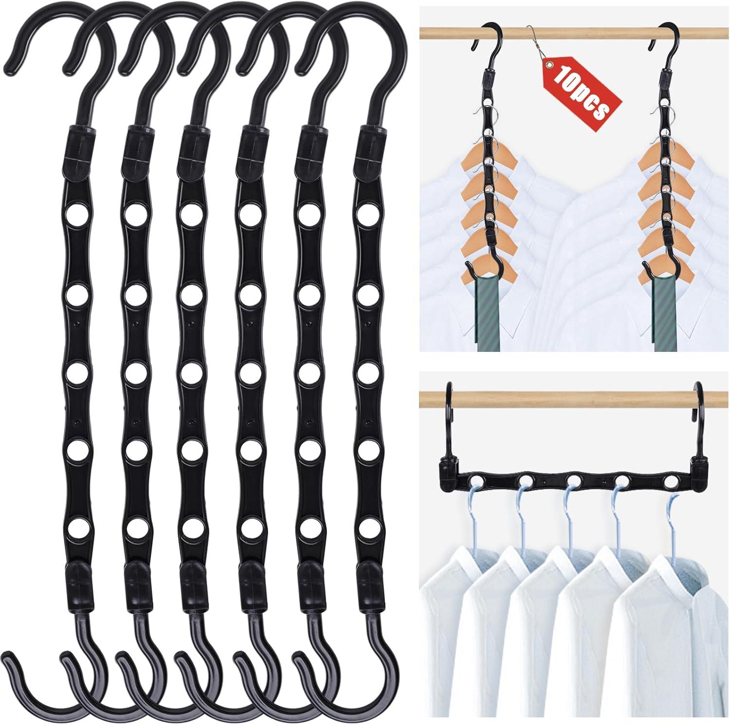 Syrinx Home Space Saving Hangers, 10PCS Magic Hangers, 5 Holes(Black)