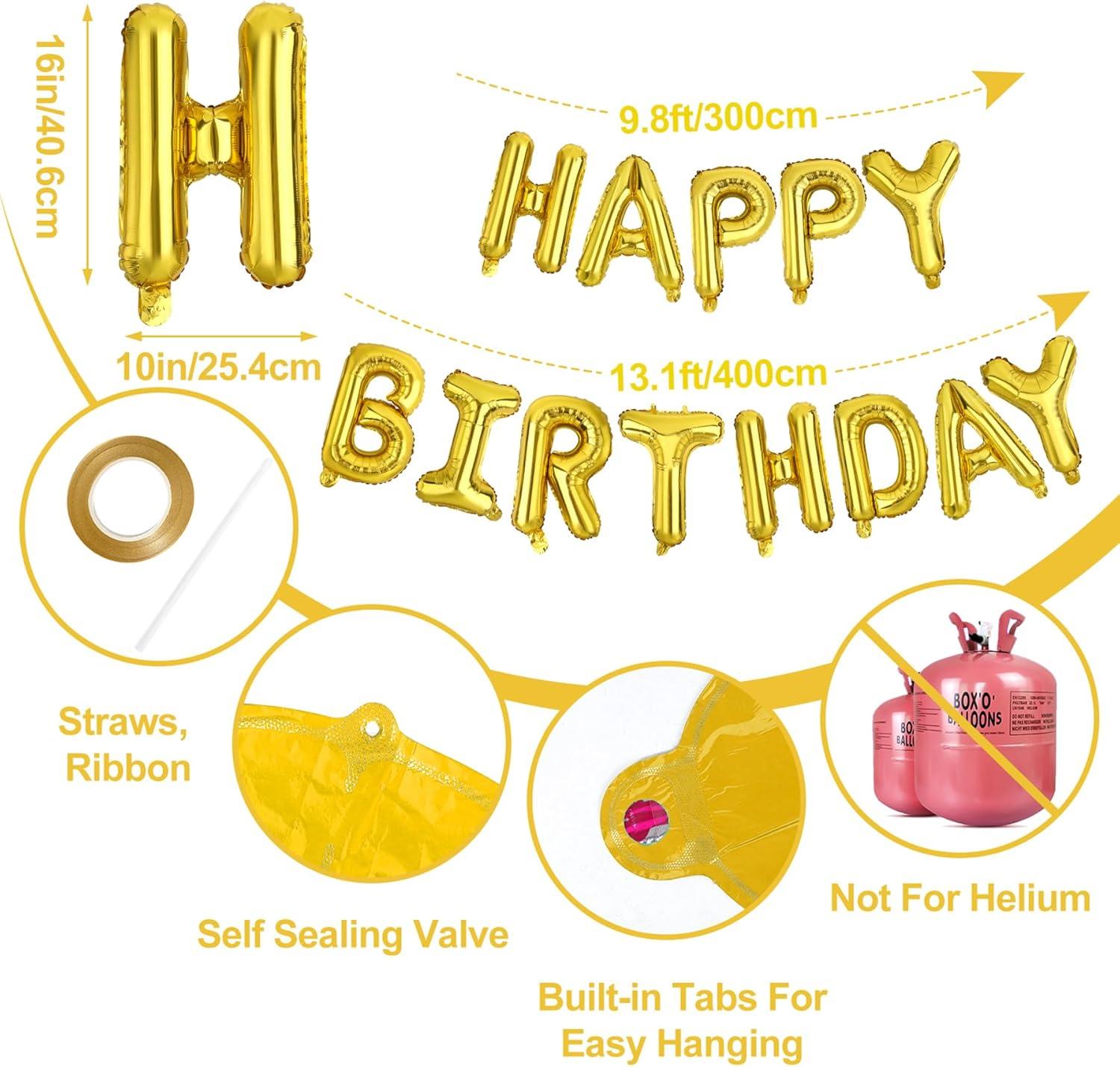 Happy Birthday Balloon Banner Party 16 Inch 3D Aluminum Foil Balloon kit Birthday Party Decor - gold