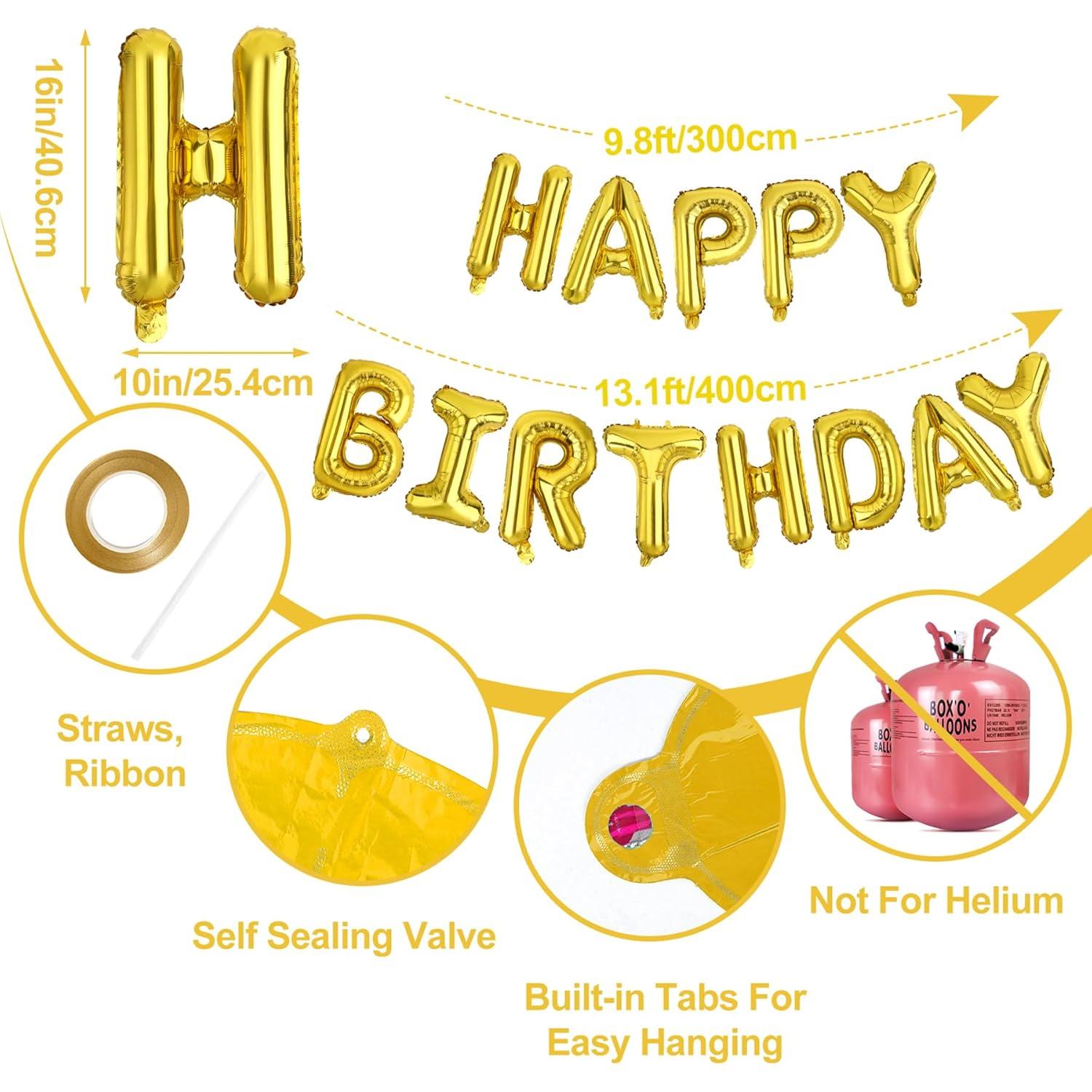 Happy Birthday Balloon Banner Party 16 Inch 3D Aluminum Foil Balloon kit Birthday Party Decor - gold