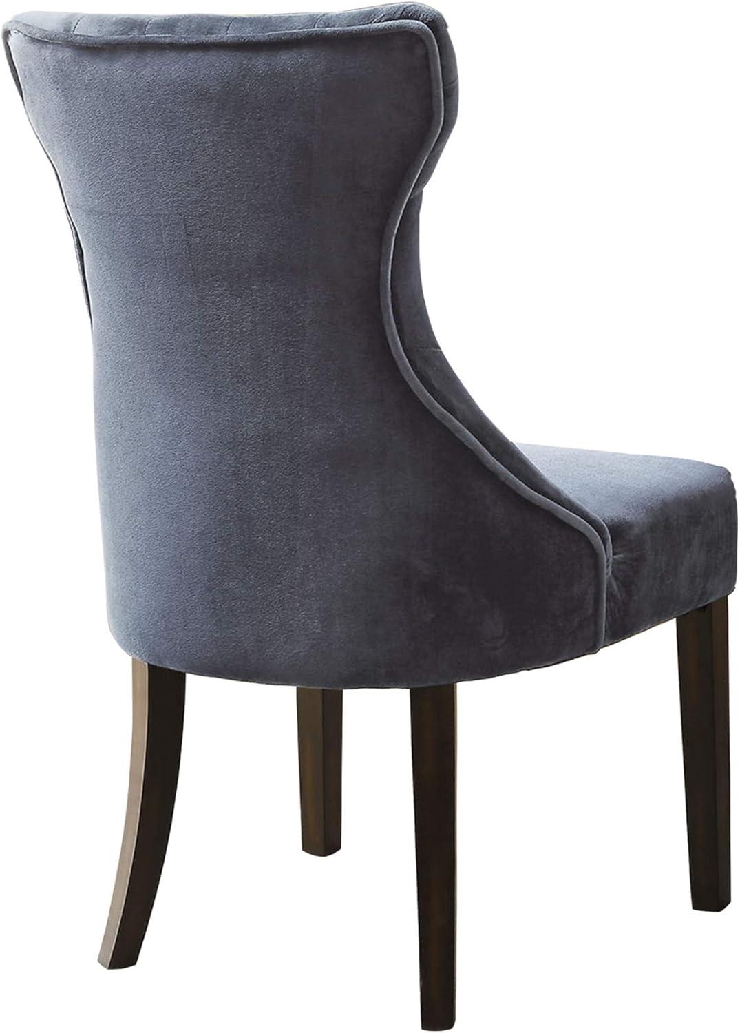 Dickens Dining Side Chair Button Tufted Velvet Espresso Wood Legs Modern Contemporary, Grey, Set of 2