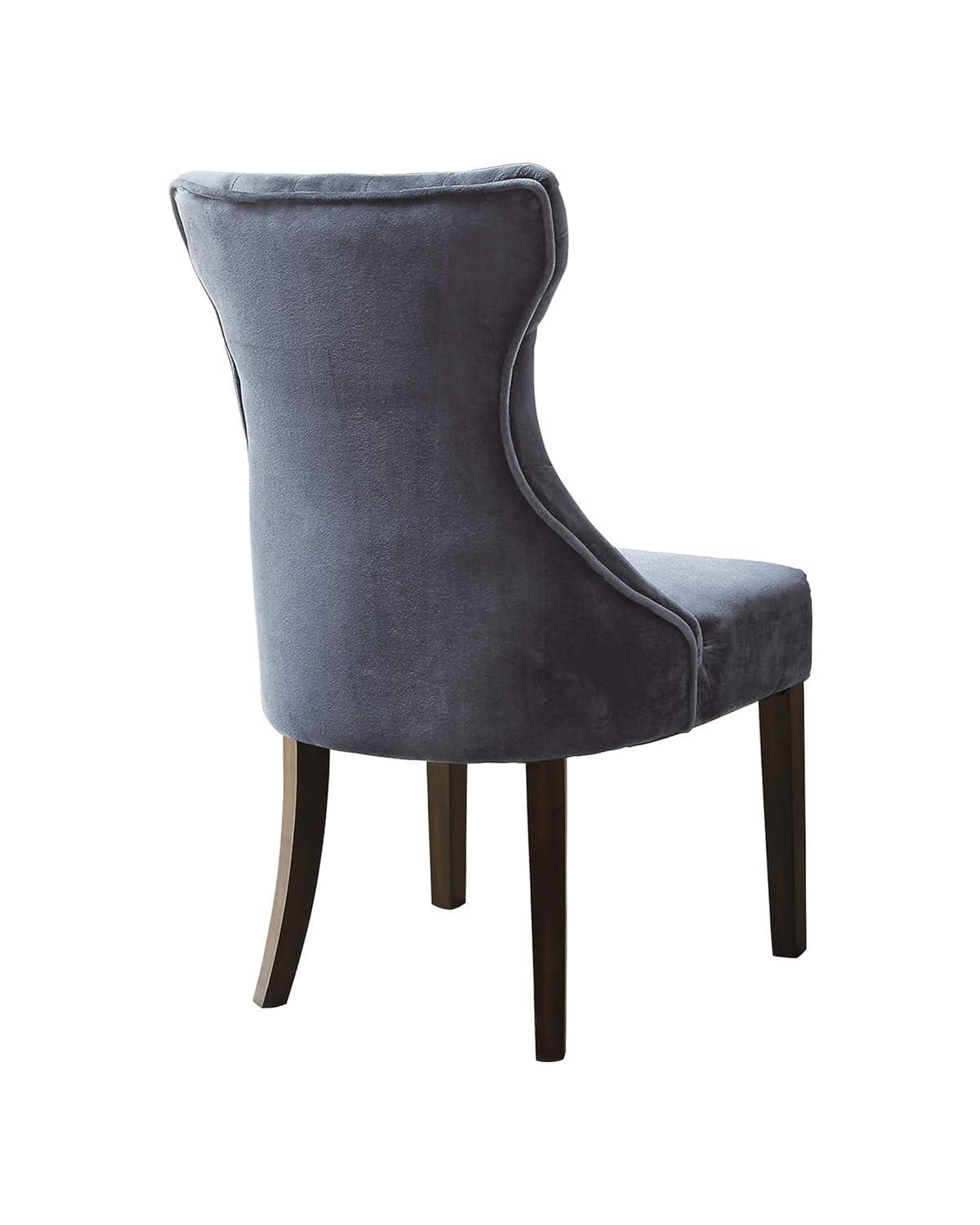 Dickens Dining Side Chair Button Tufted Velvet Espresso Wood Legs Modern Contemporary, Grey, Set of 2