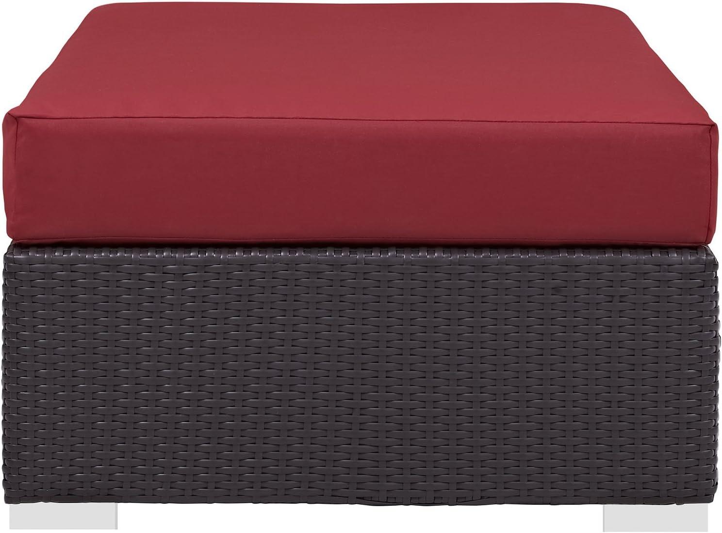 Convene Espresso Red Outdoor Patio Fabric Ottoman with Aluminum Frame