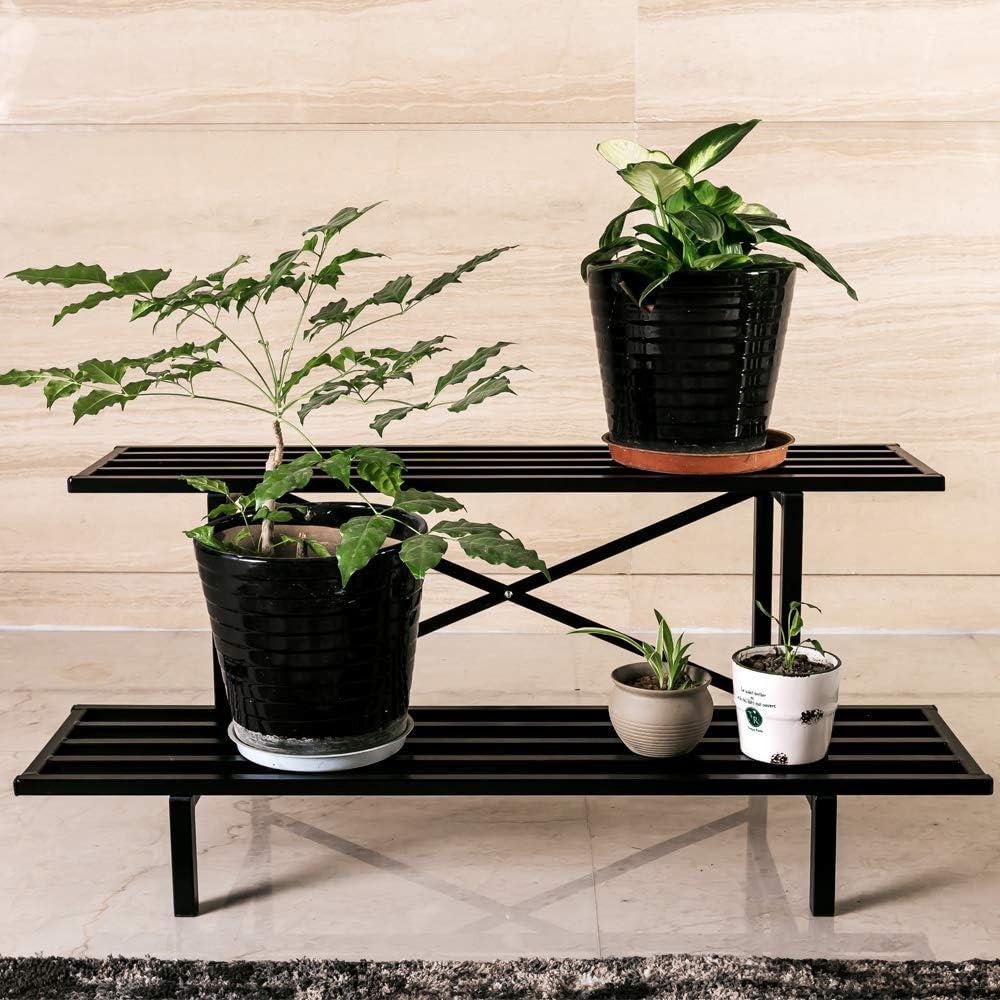 Zhongma 2 Tier Sturdy Metal Plant Stand Heavy Duty Plant Holder for Home Indoor and Outdoor, L35.43 x W17.5 x H14 inch, 440 LBS Capacity & Heavy Duty Construction.