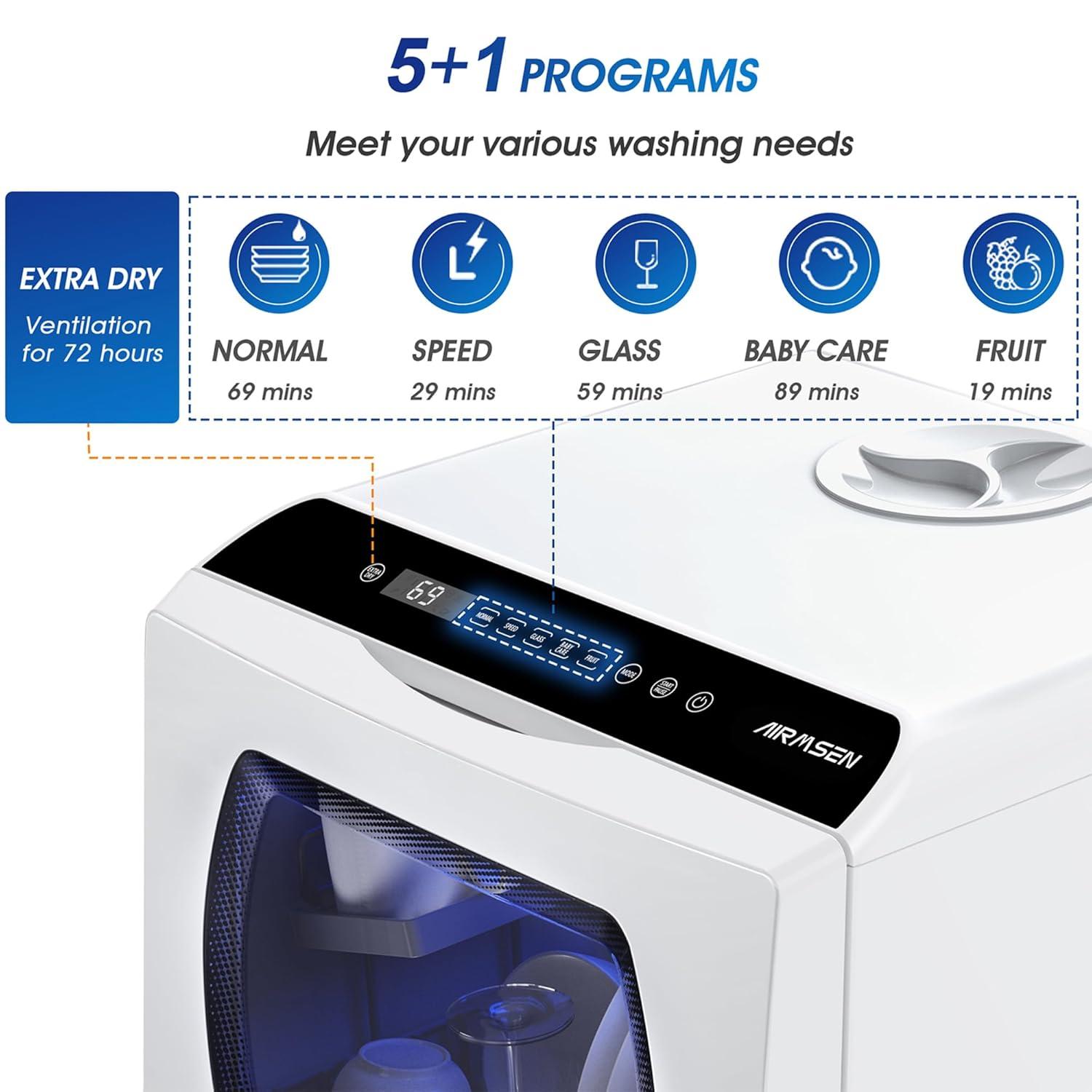 Compact White and Black Energy Star Portable Countertop Dishwasher
