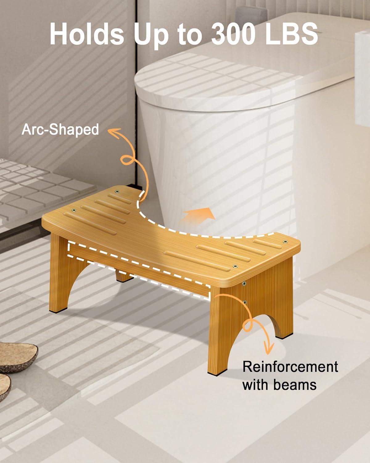 Bamboo Toilet Stool for Adults, 6.5" Toilet Stool Squat Adult Kids, Portable Simple Curve Squat Toilet Potty Stool, Non-Slip Poop Stool for Bathroom, Improve Squatting Posture and Comfort (Wood)
